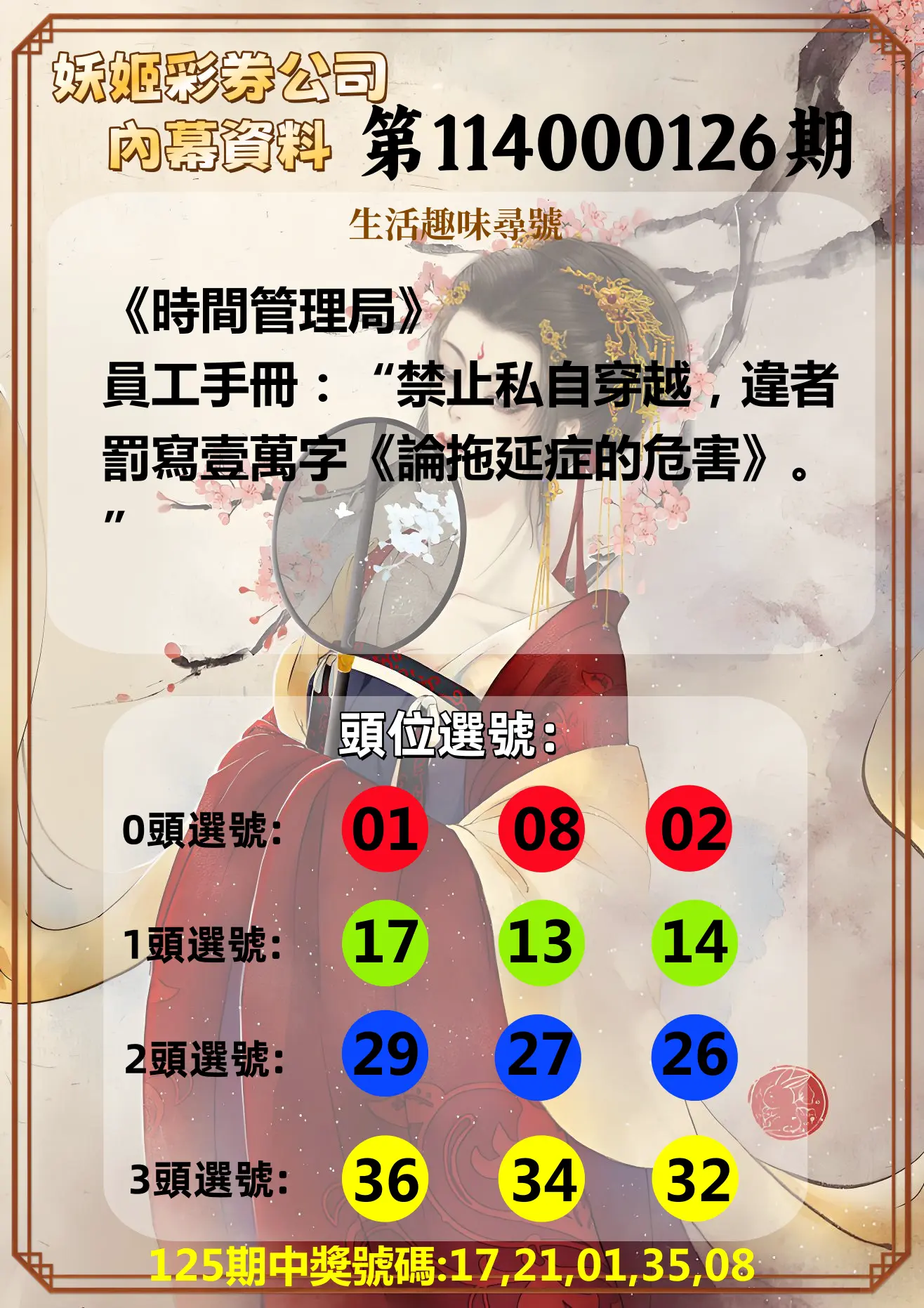 今彩539第114000126期妖姬彩券公司內幕資料