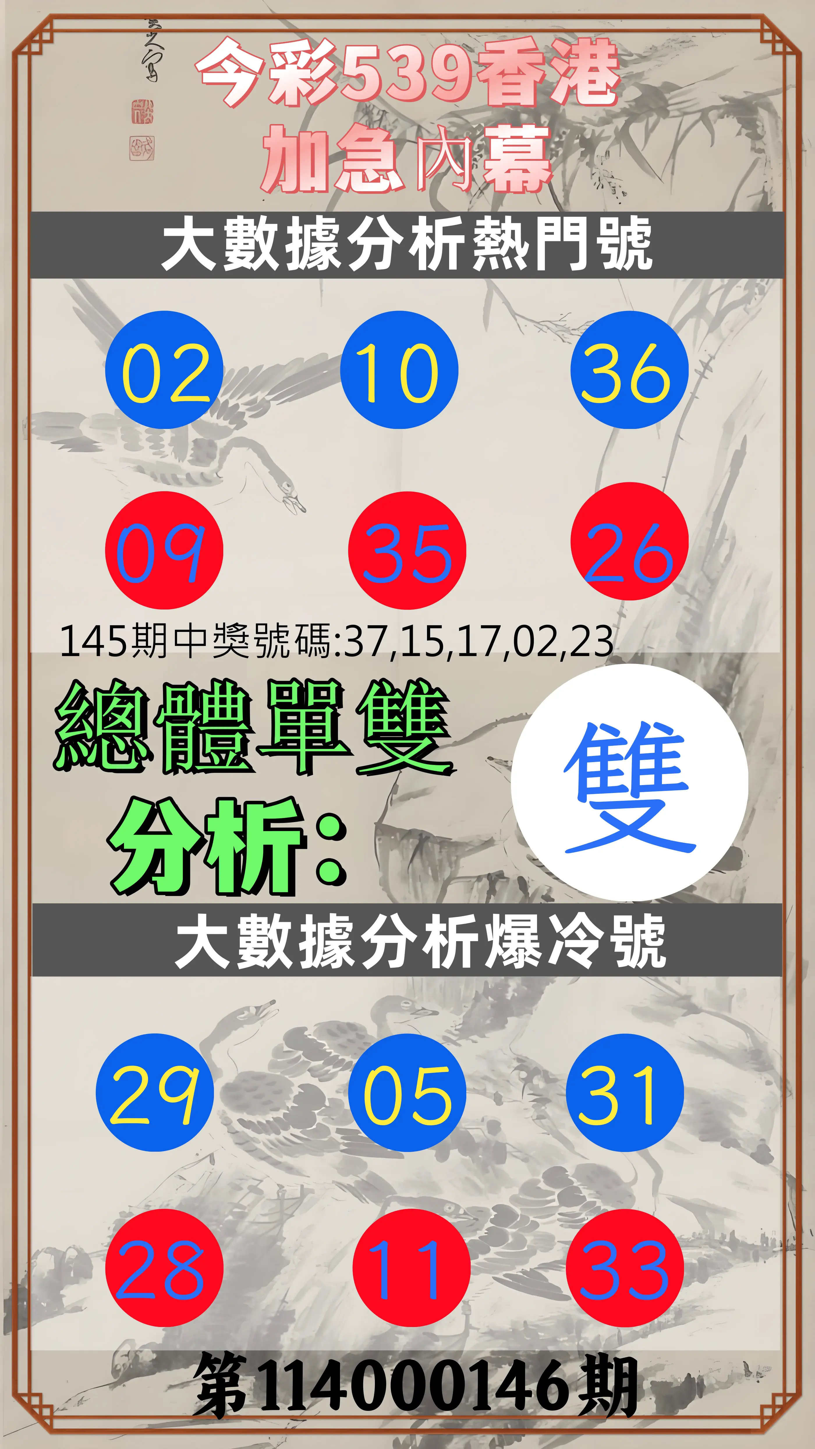今彩539第114000146期今彩539香港加急內幕