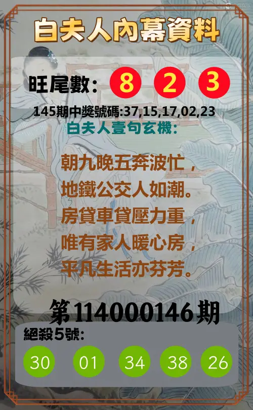 今彩539第114000146期白夫人內幕資料