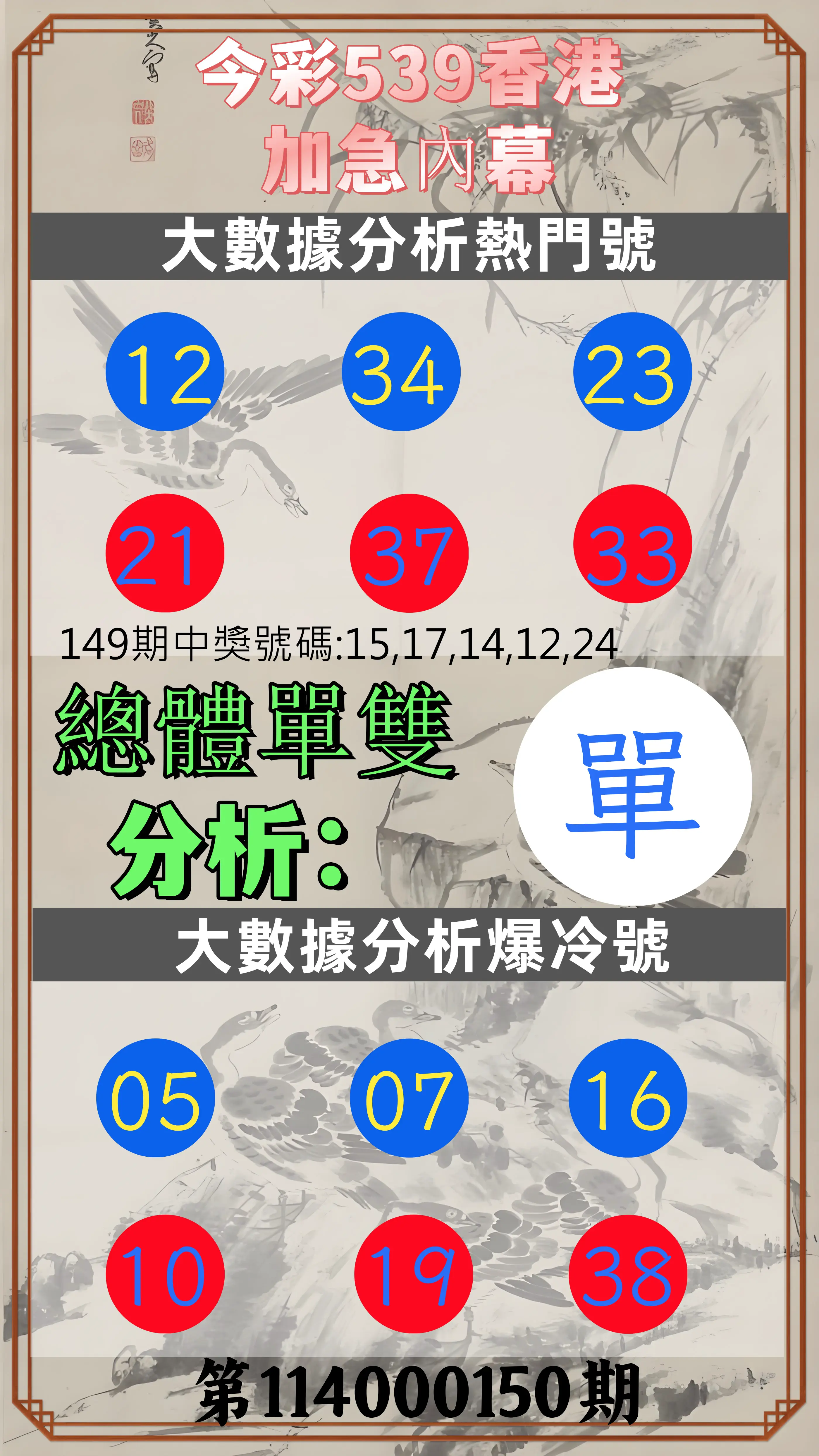 今彩539第114000150期今彩539香港加急內幕