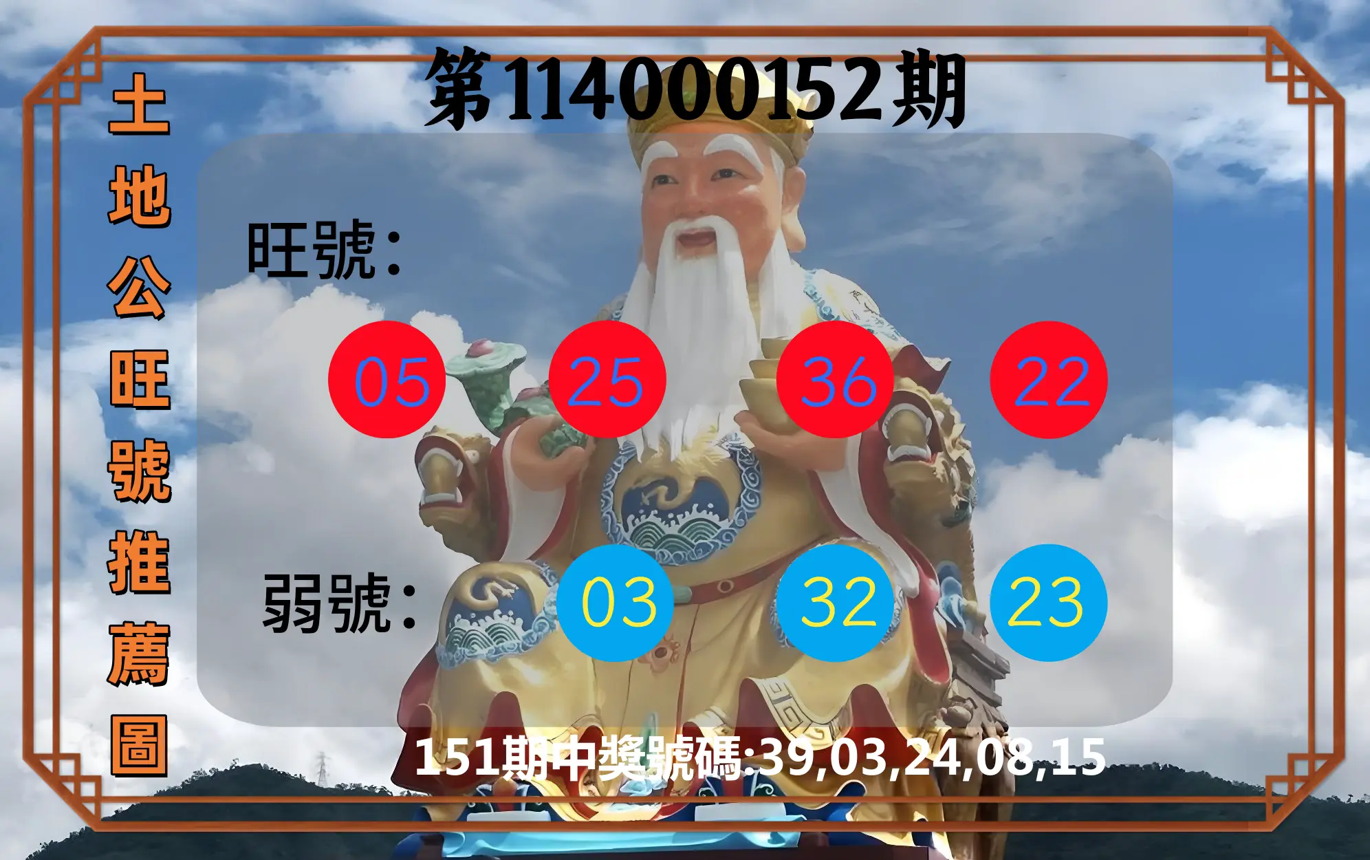 今彩539第114000152期土地公旺號推薦圖