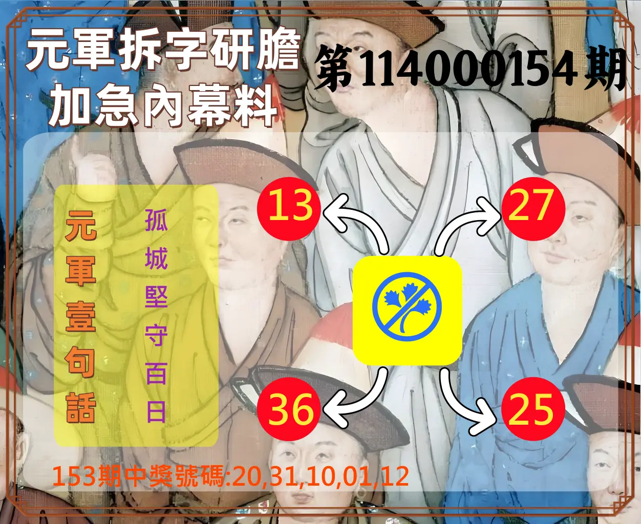 今彩539第114000154期元軍拆字研膽加急內幕料