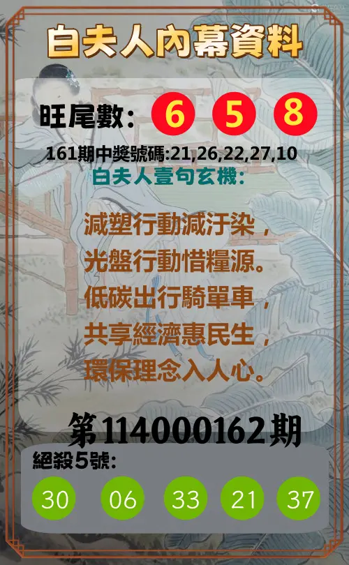 今彩539第114000162期(07/04)白夫人內幕資料