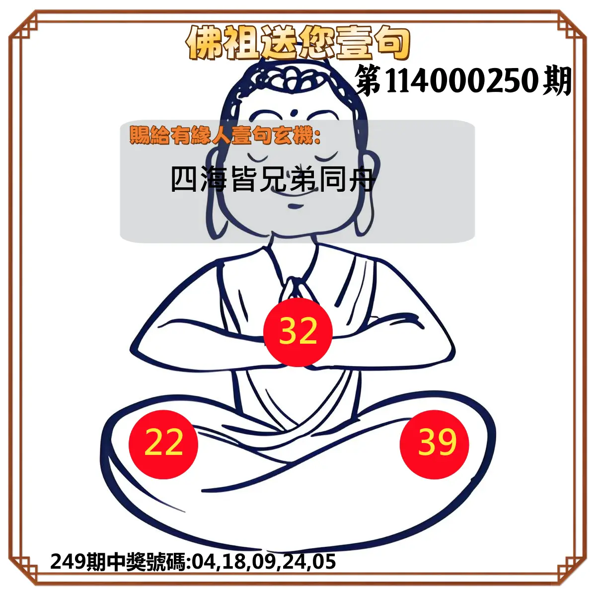 今彩539第114000250期(10/15)佛祖送您壹句