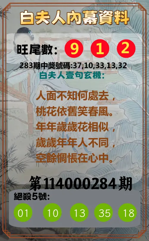 今彩539第114000284期(11/24)白夫人內幕資料