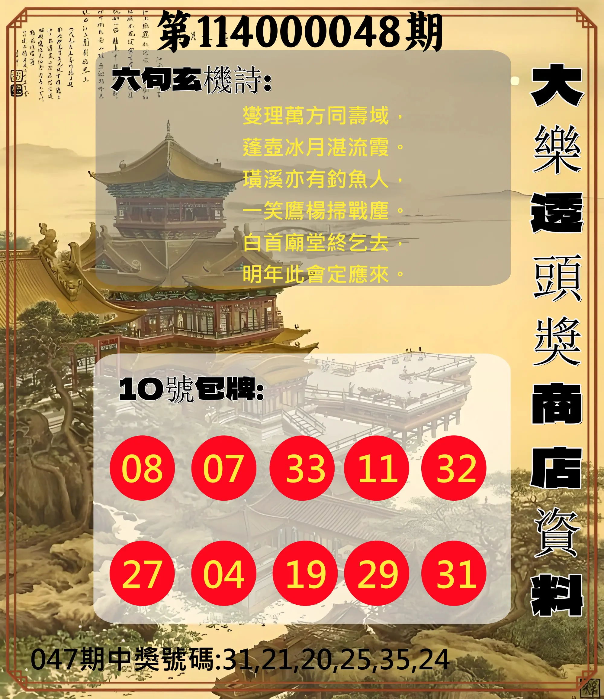 大樂透第114000048期大樂透頭獎商店資料