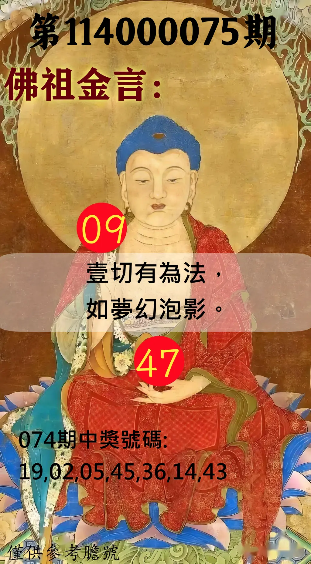 大樂透第114000075期(08/01)佛祖金言
