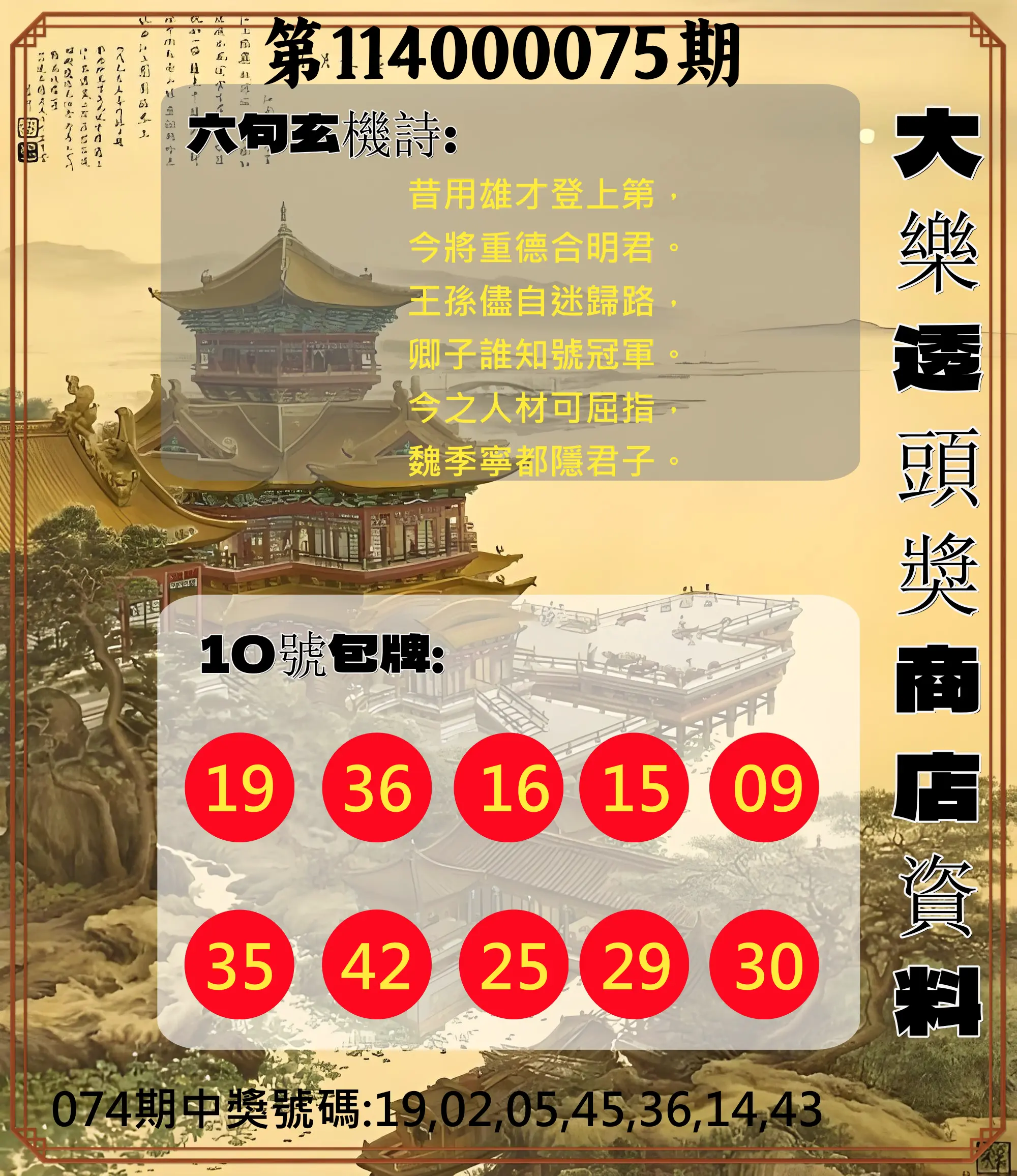 大樂透第114000075期(08/01)大樂透頭獎商店資料