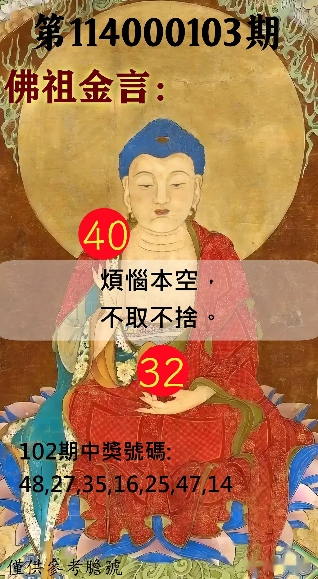 大樂透第114000103期(11/07)佛祖金言
