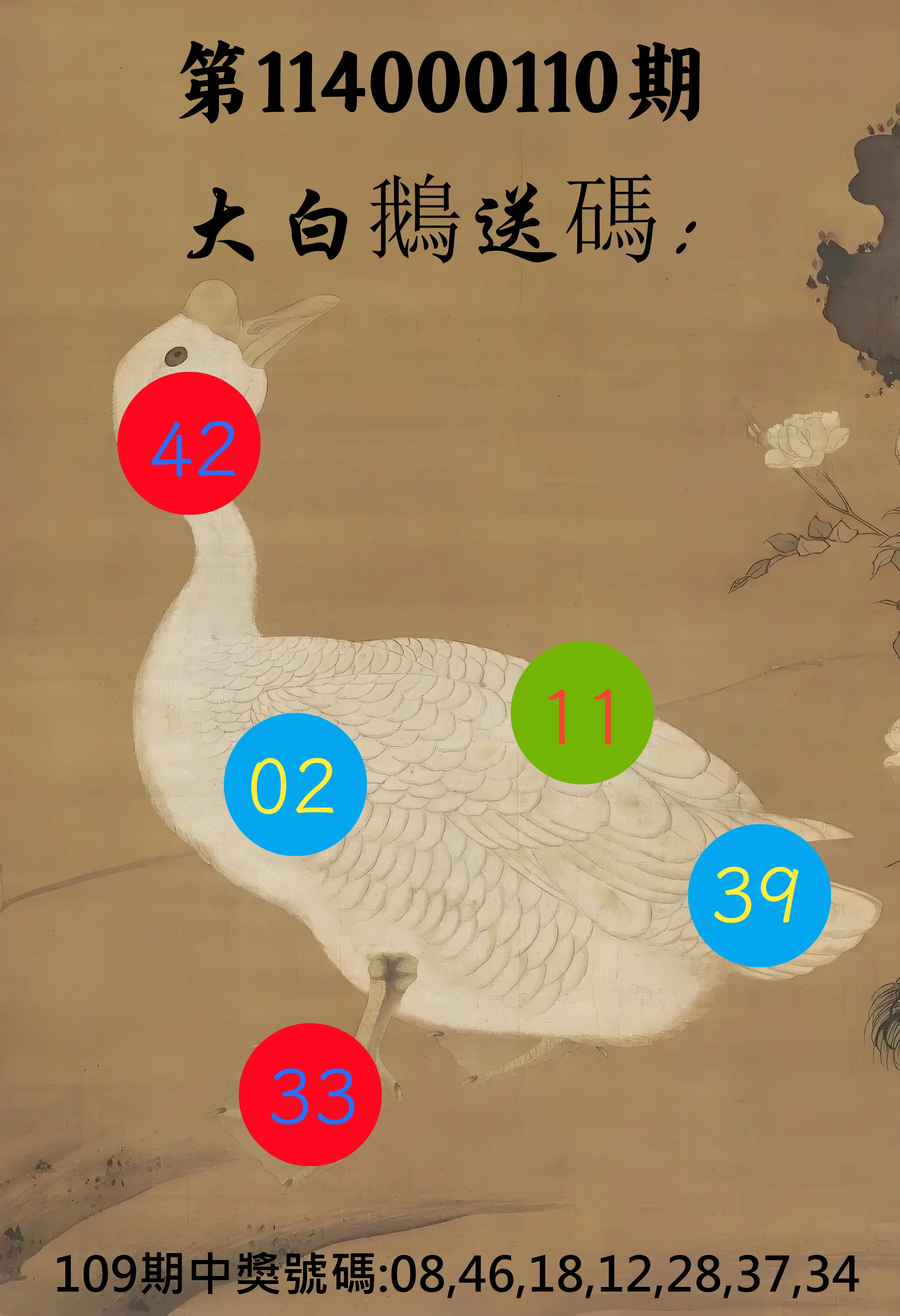 大樂透第114000110期(12/02)大白鵝送碼
