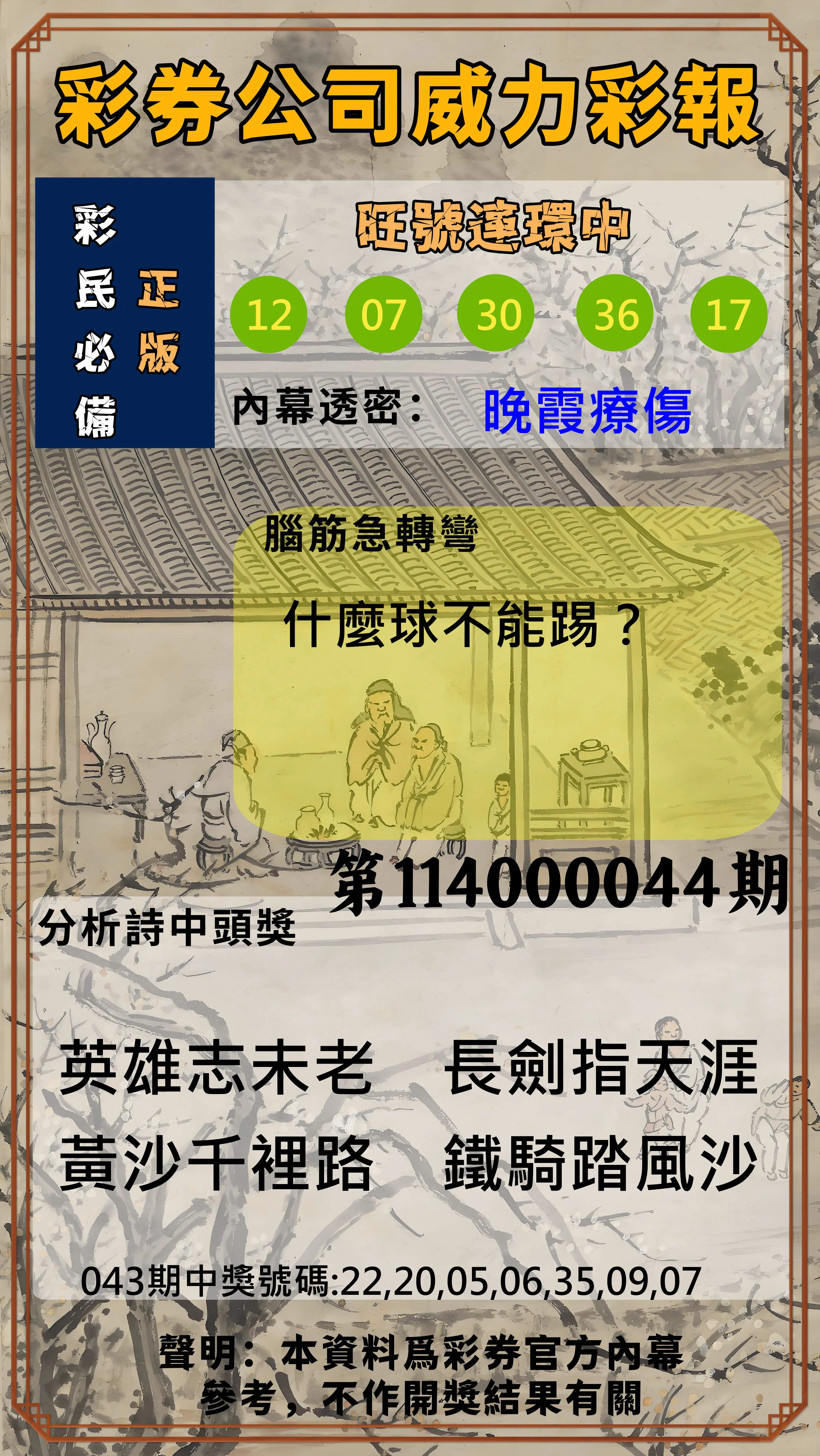 威力彩第114000044期彩券公司威力彩報
