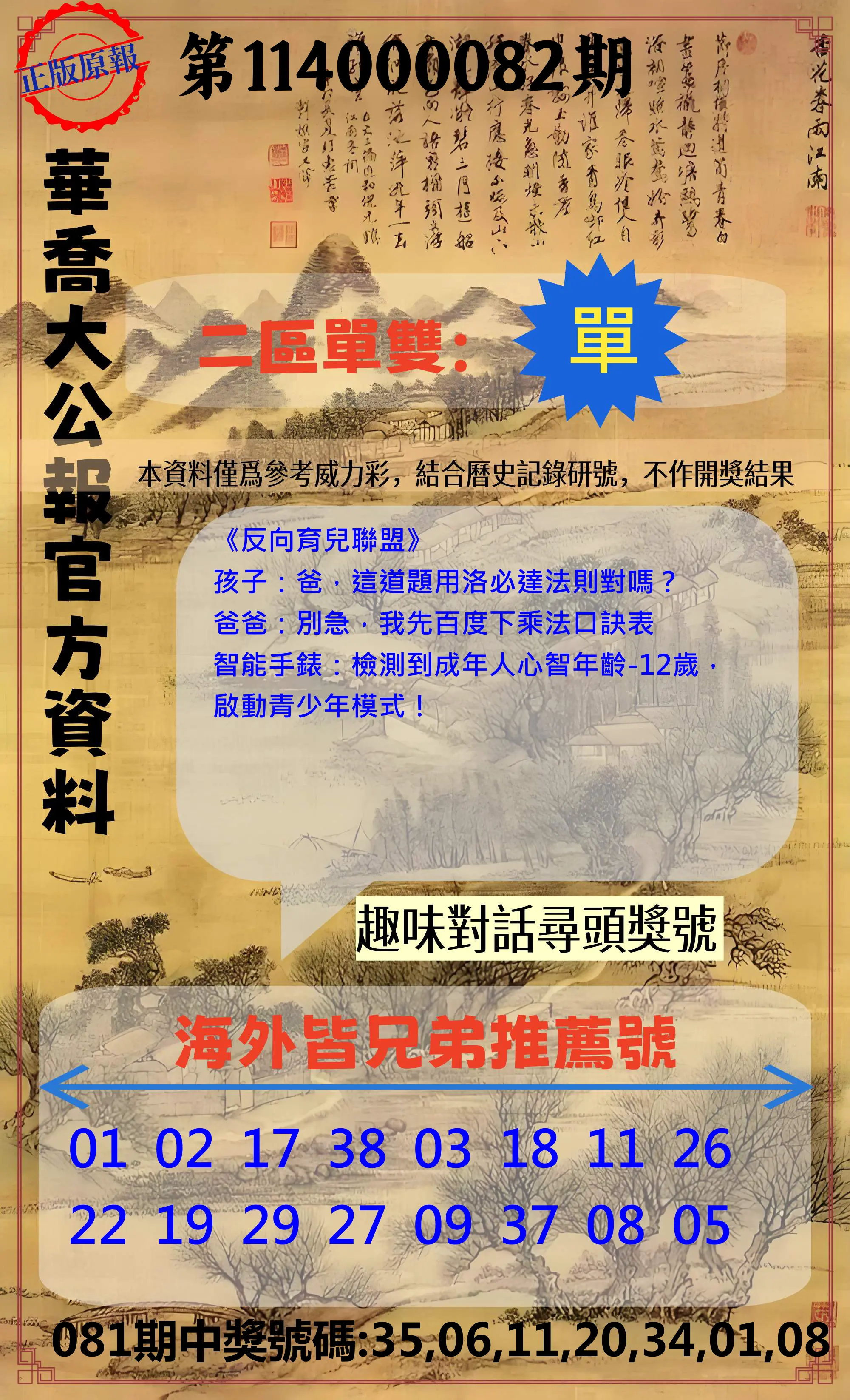 威力彩第114000082期(10/13)華喬大公報官方資料