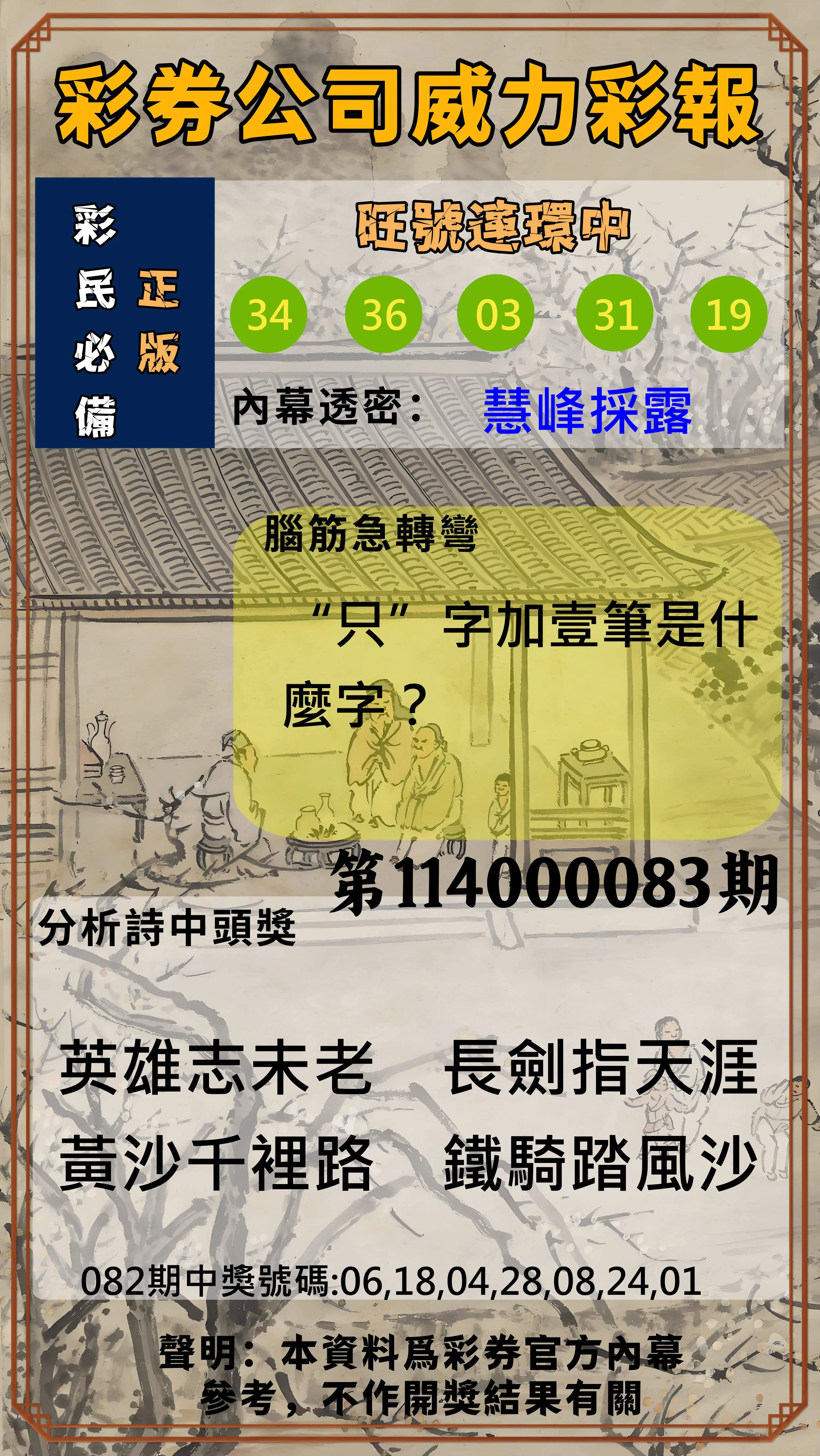 威力彩第114000083期(10/16)彩券公司威力彩報