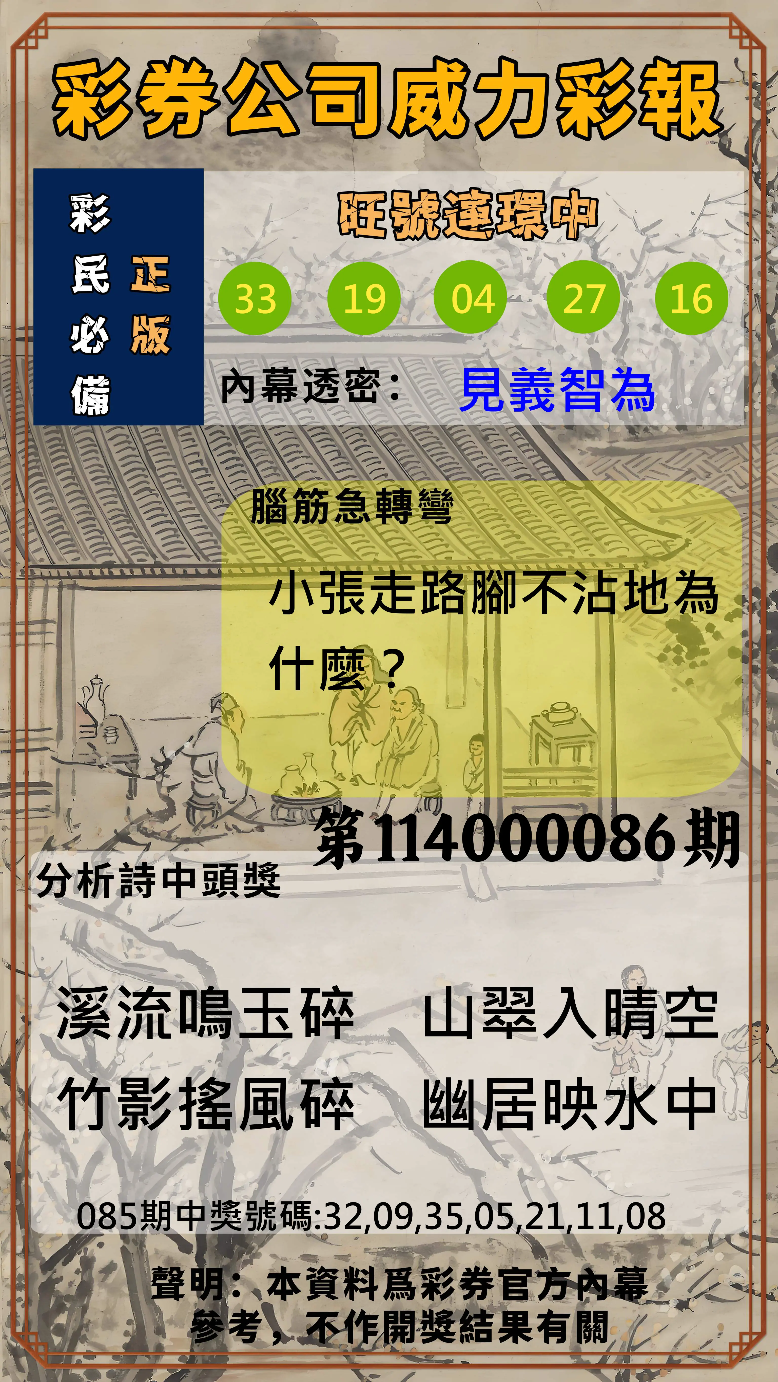 威力彩第114000086期(10/27)彩券公司威力彩報