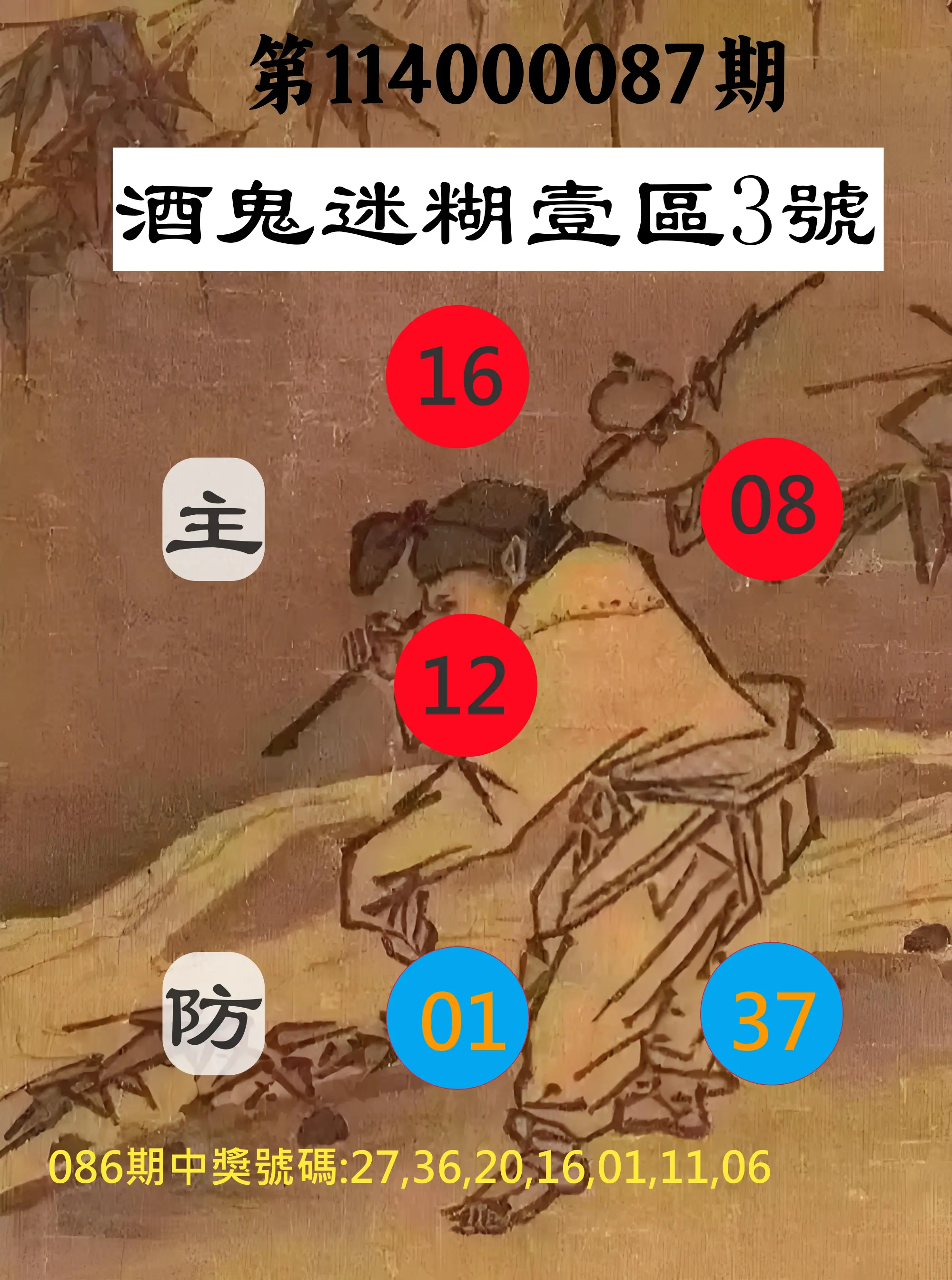 威力彩第114000087期(10/30)酒鬼迷糊壹區3號