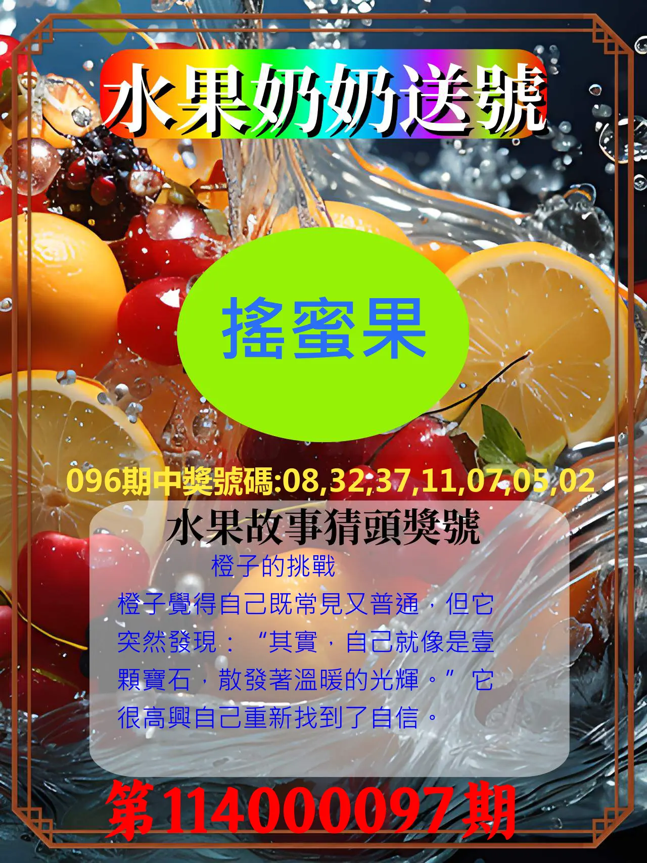 威力彩第114000097期(12/04)水果奶奶送號