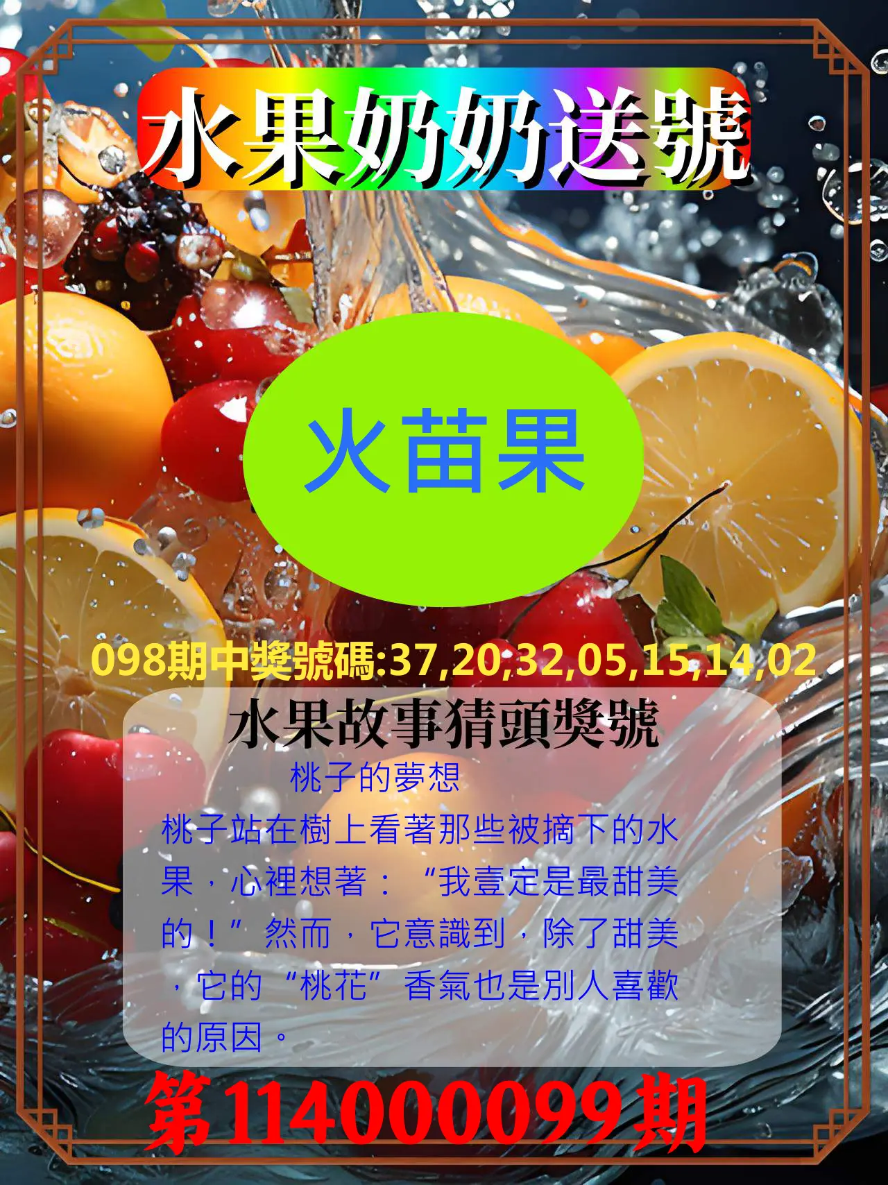 威力彩第114000099期(12/11)水果奶奶送號