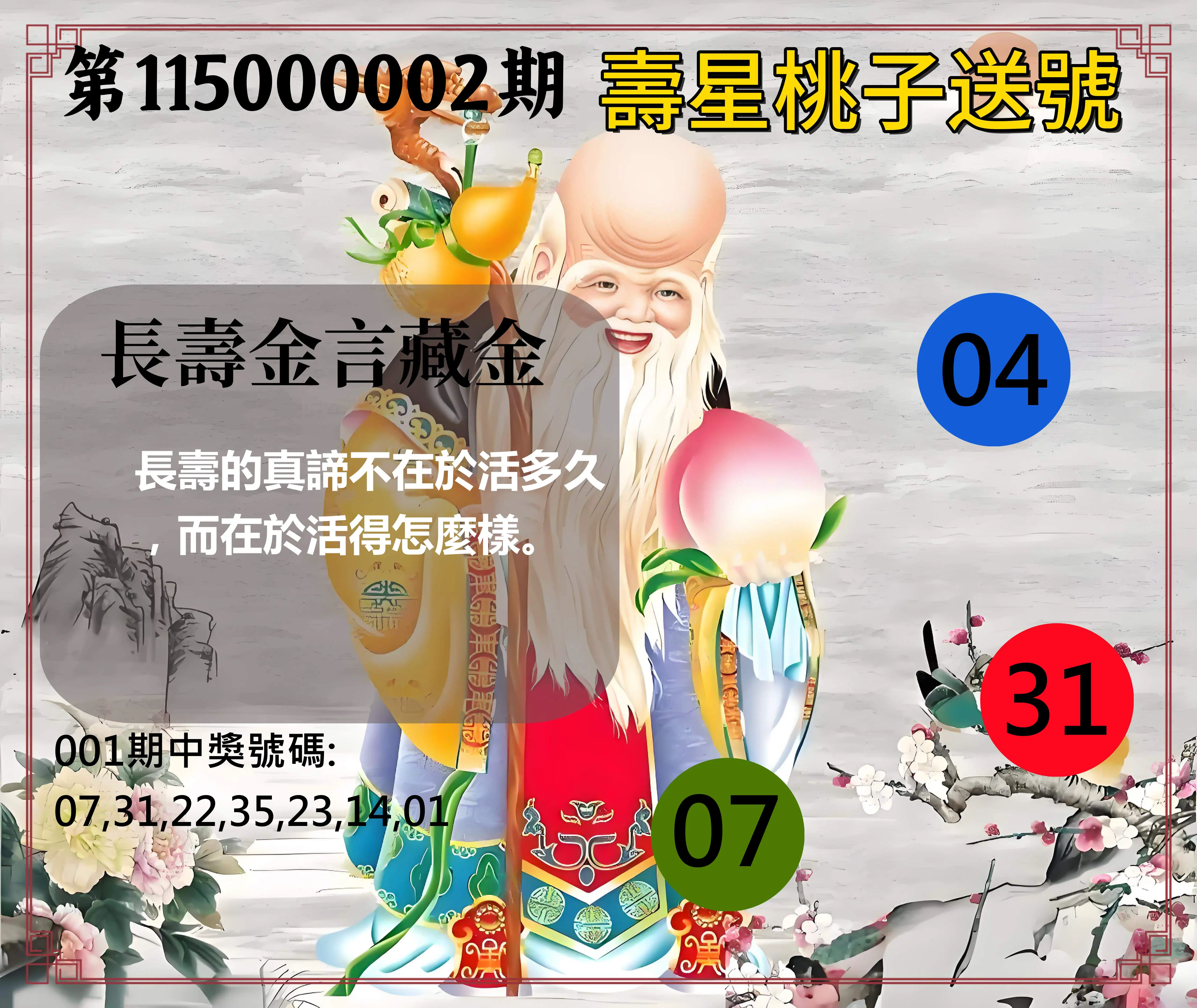 威力彩第115000002期(01/05)壽星桃子送號