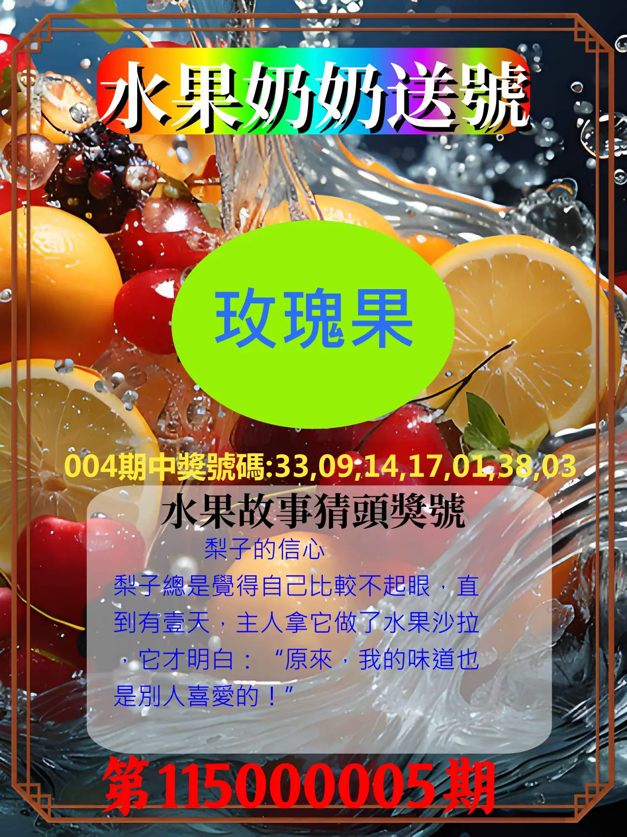 威力彩第115000005期(01/15)水果奶奶送號