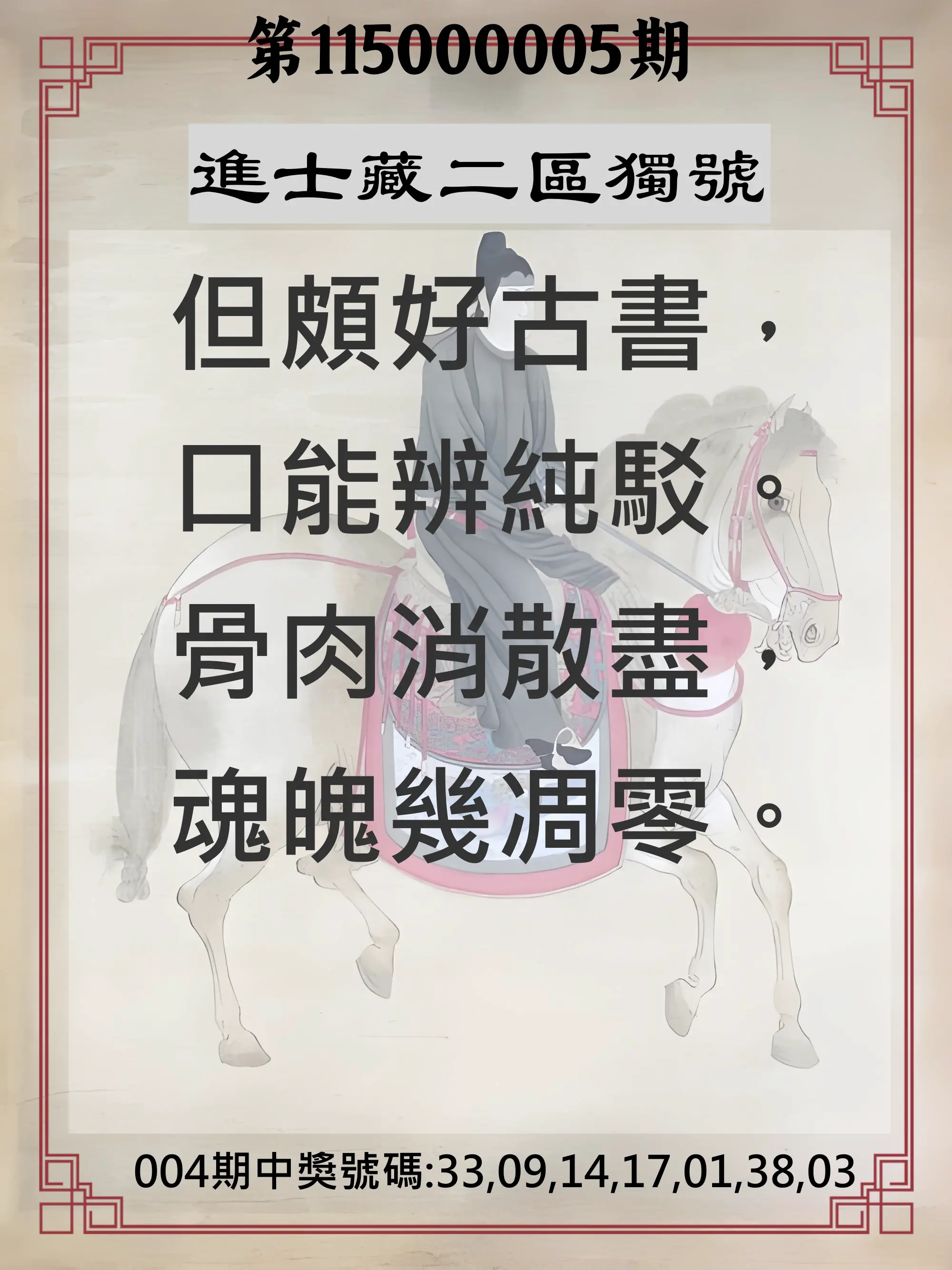 威力彩第115000005期(01/15)進士藏二區獨號
