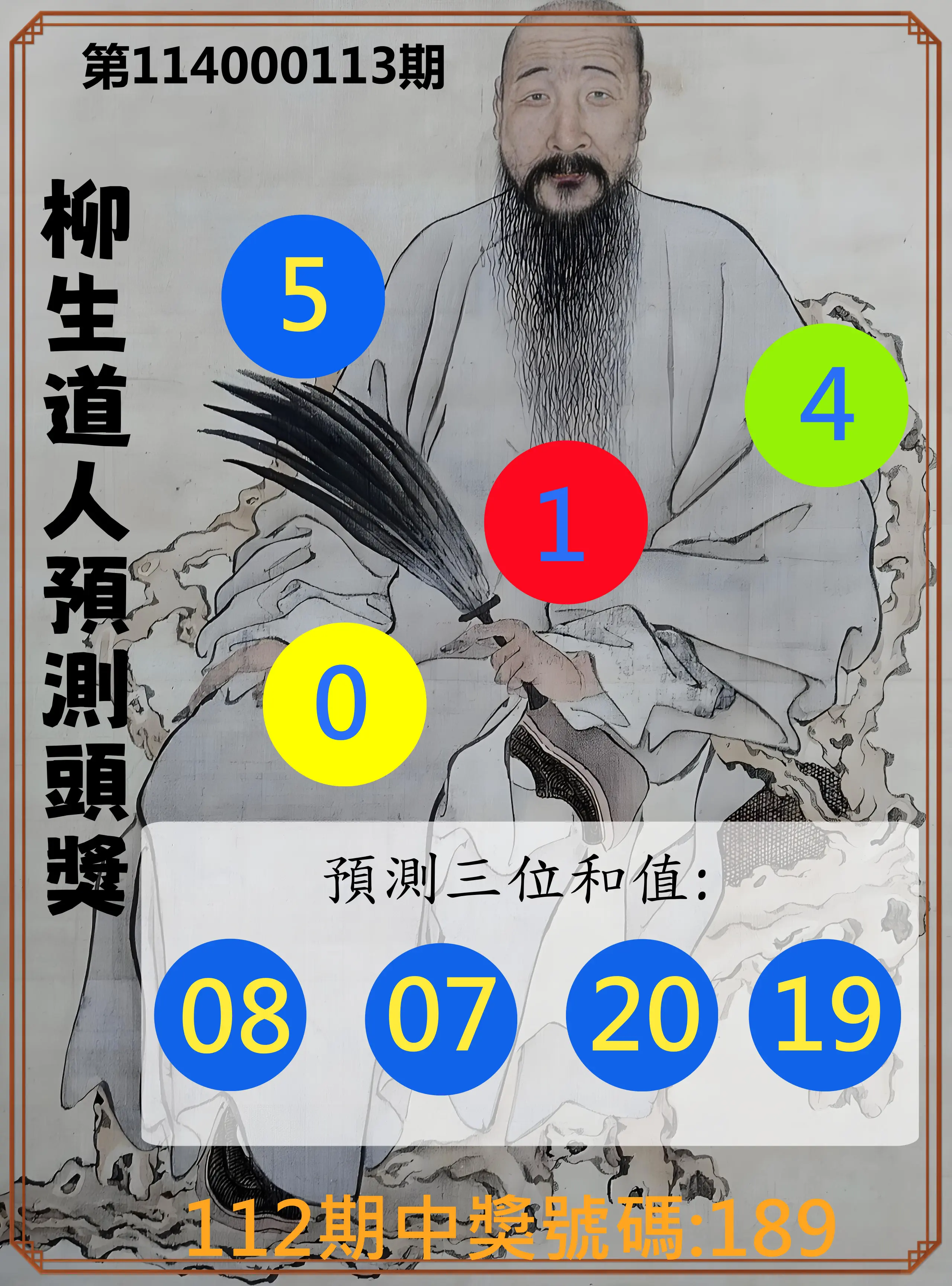 3星彩第114000113期柳生道人預測頭獎