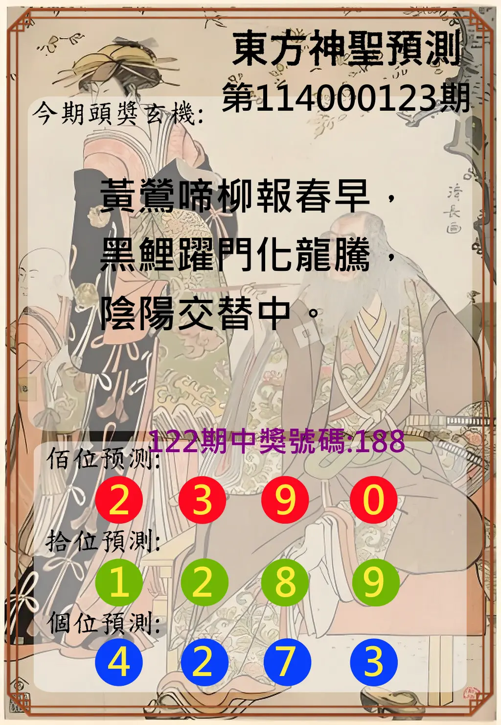 3星彩第114000123期東方神聖預測