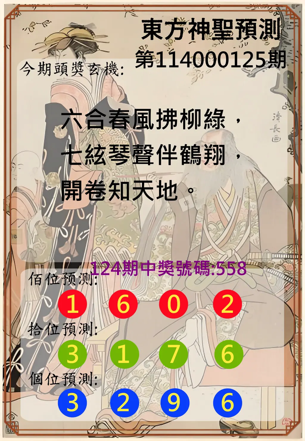 3星彩第114000125期東方神聖預測