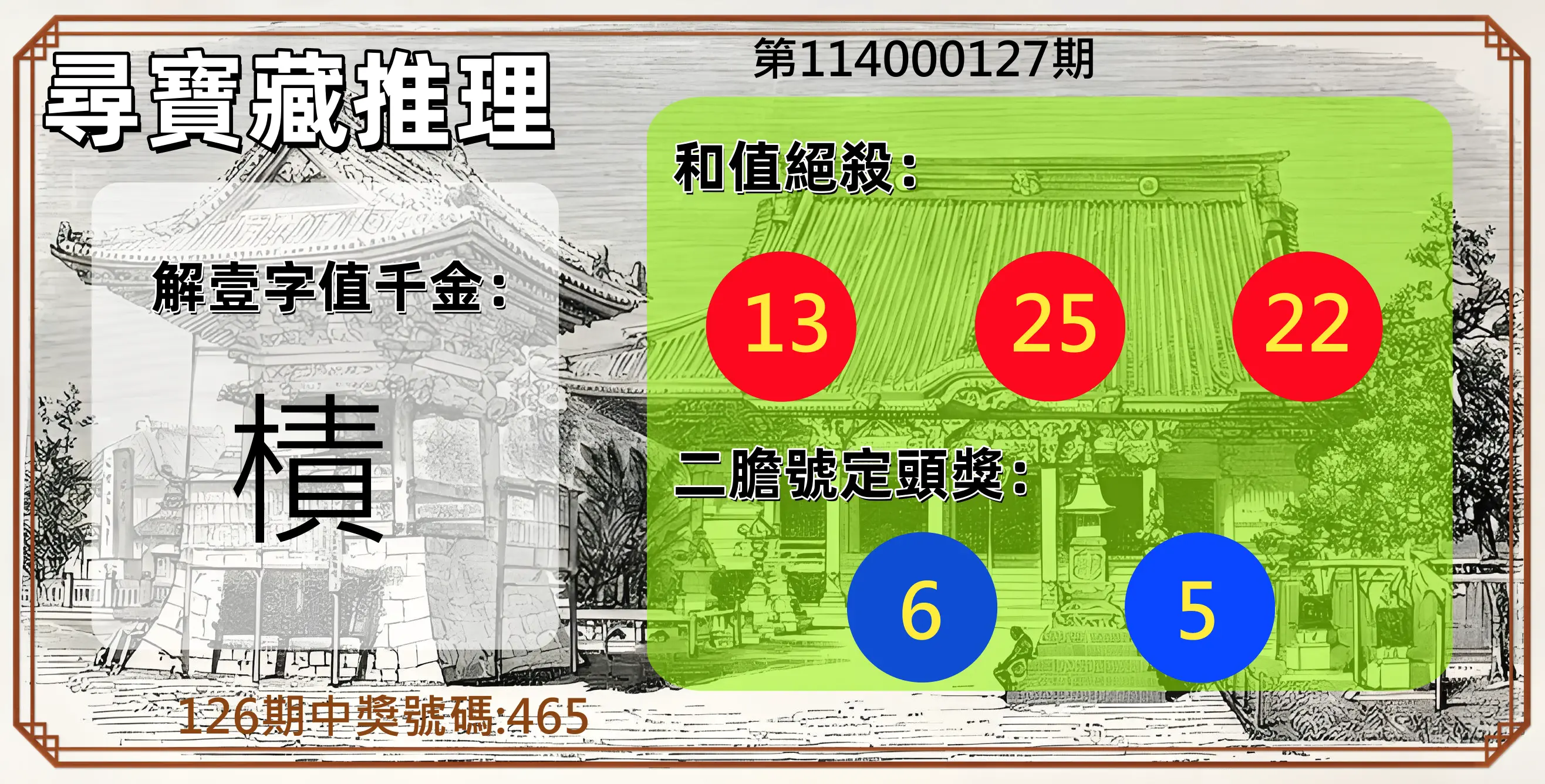 3星彩第114000127期尋寶藏推理