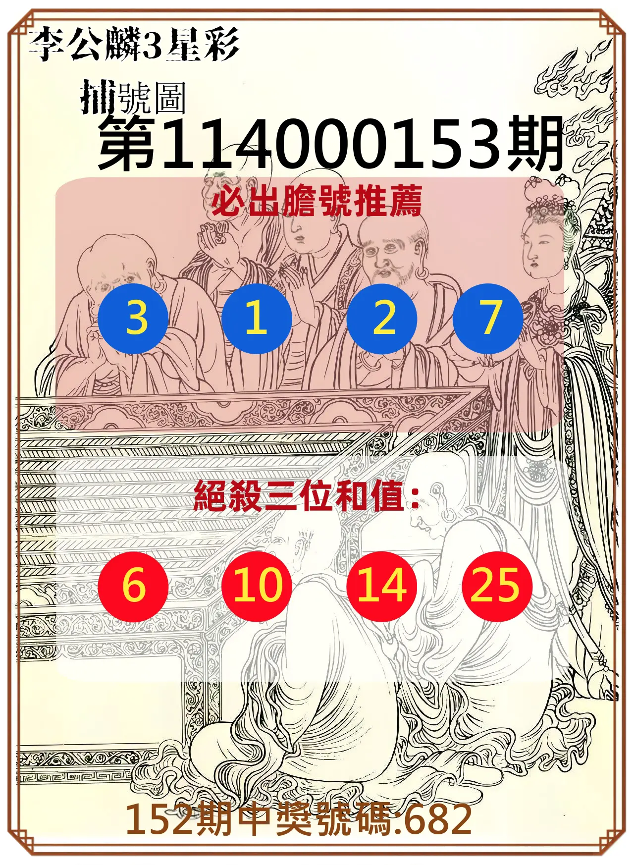 3星彩第114000153期李公麟3星彩捕號圖