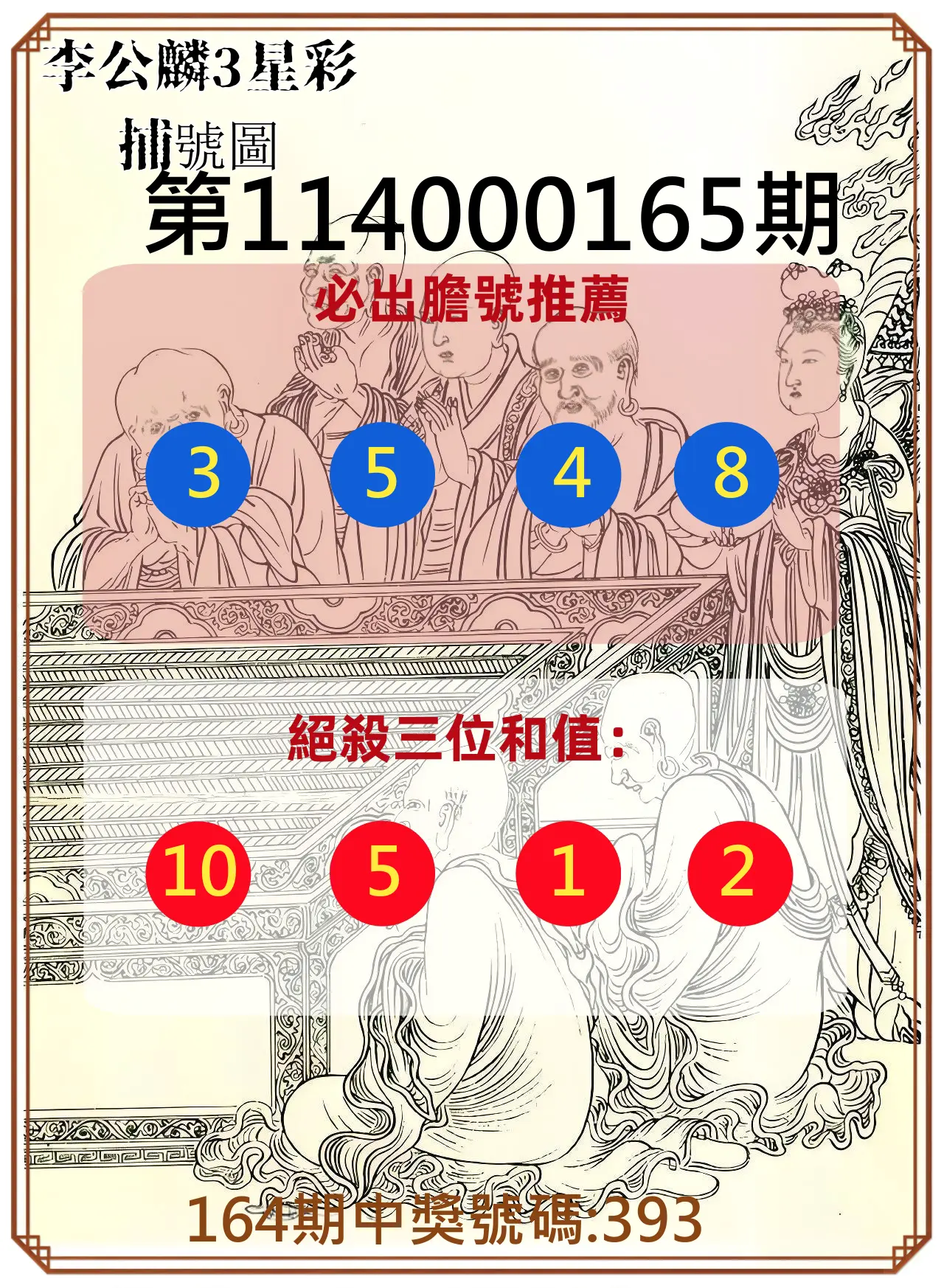 3星彩第114000165期(07/08)李公麟3星彩捕號圖