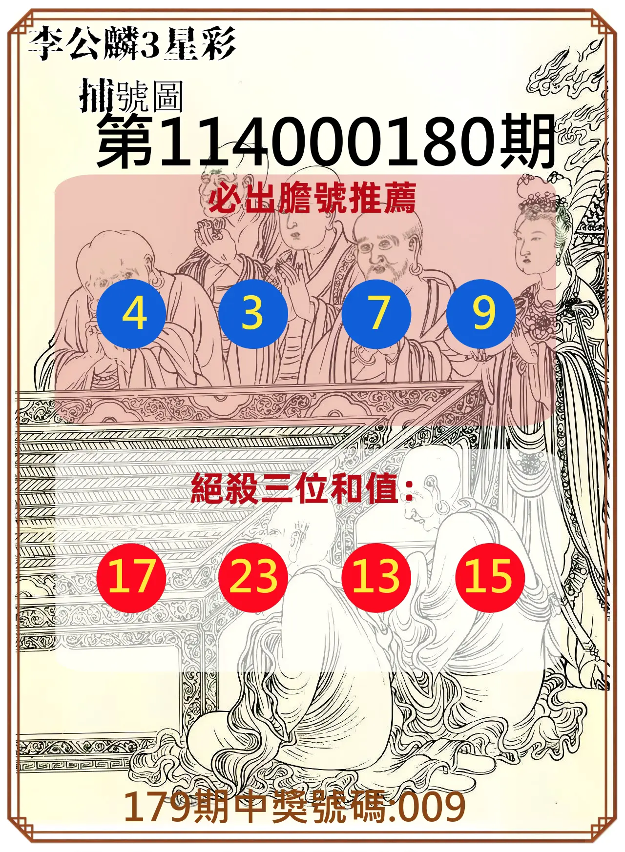 3星彩第114000180期(07/25)李公麟3星彩捕號圖