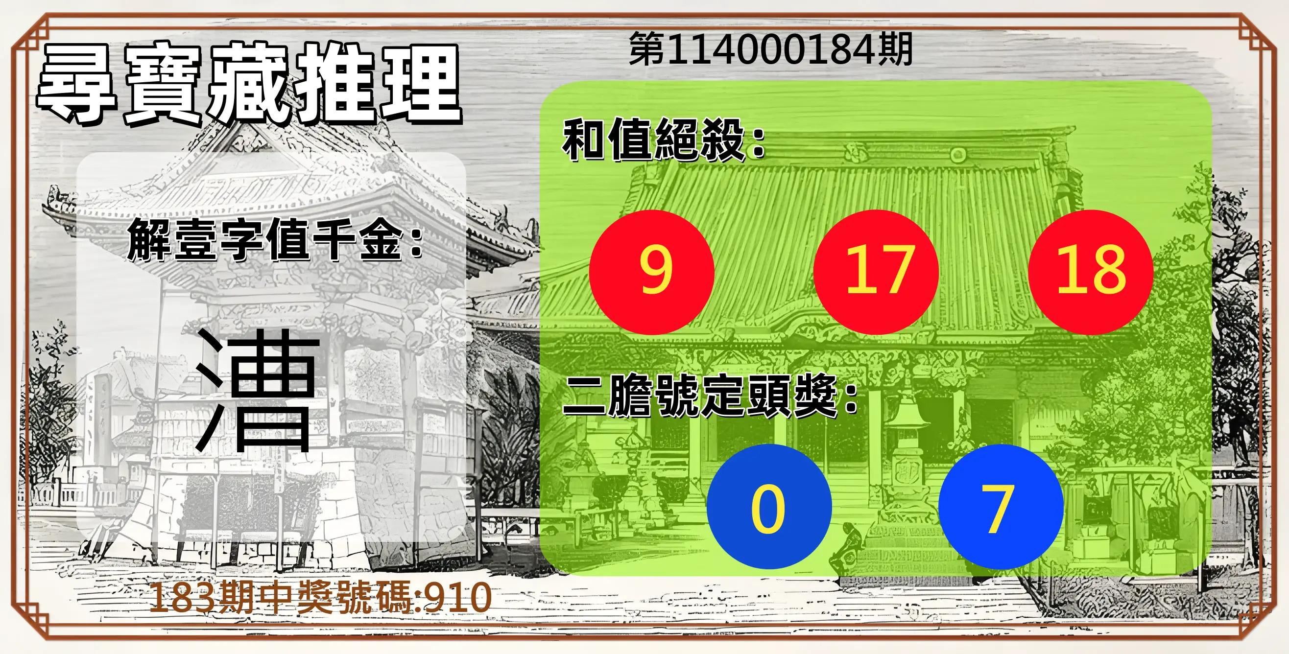 3星彩第114000184期(07/30)尋寶藏推理