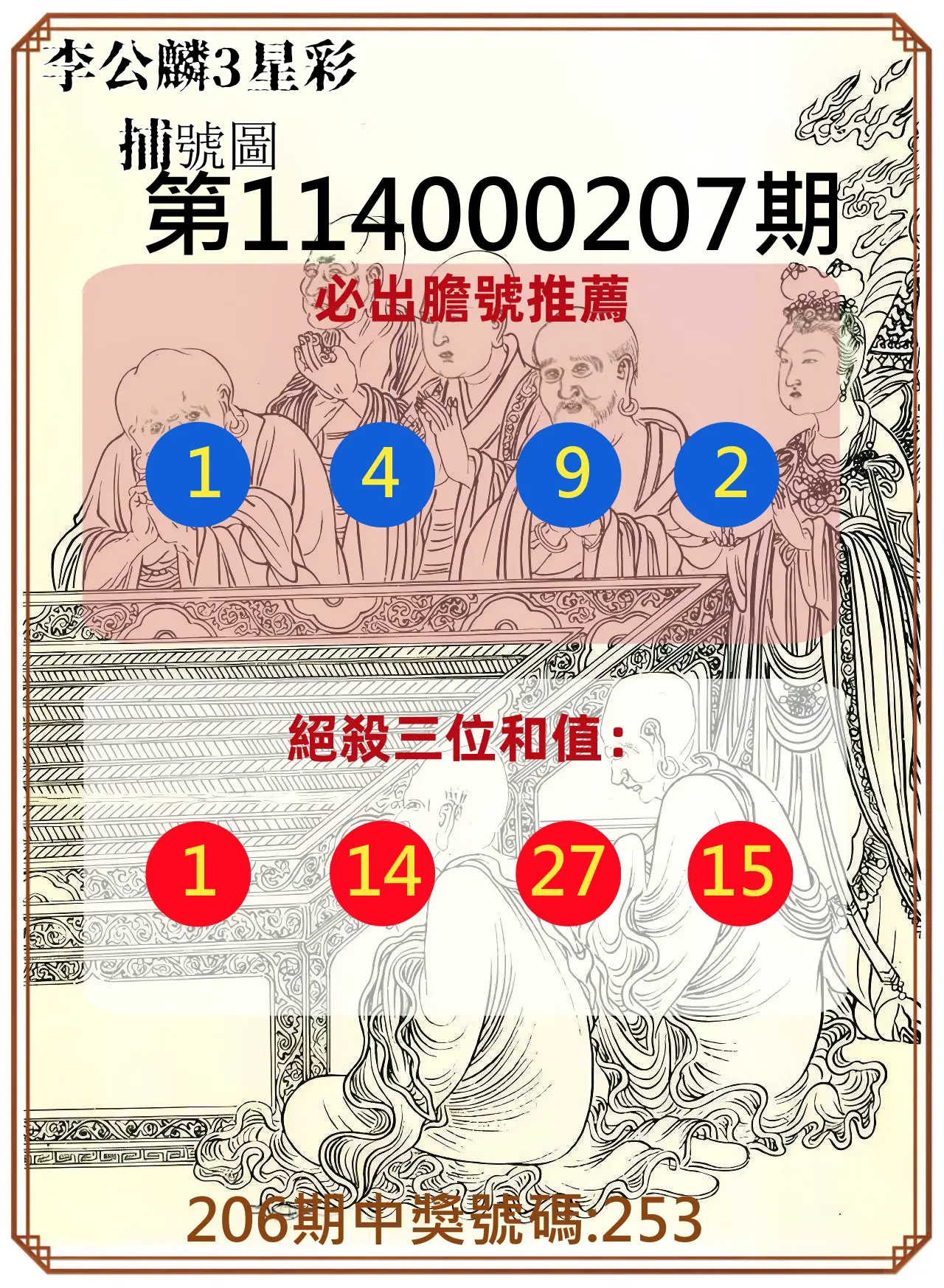 3星彩第114000207期(08/26)李公麟3星彩捕號圖