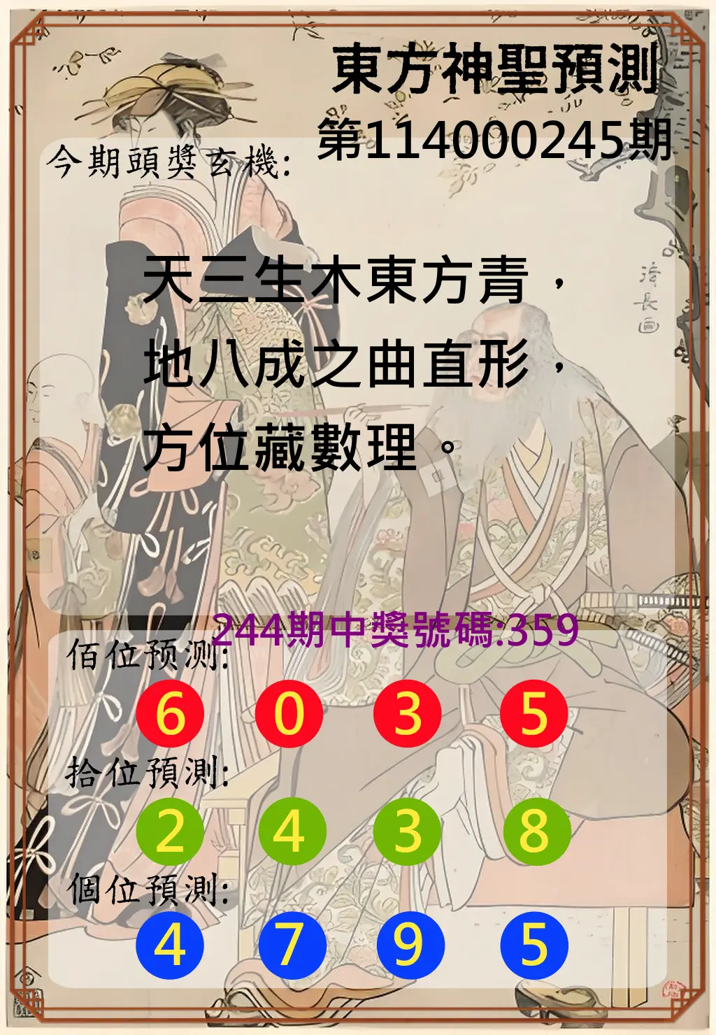 3星彩第114000245期(10/09)東方神聖預測