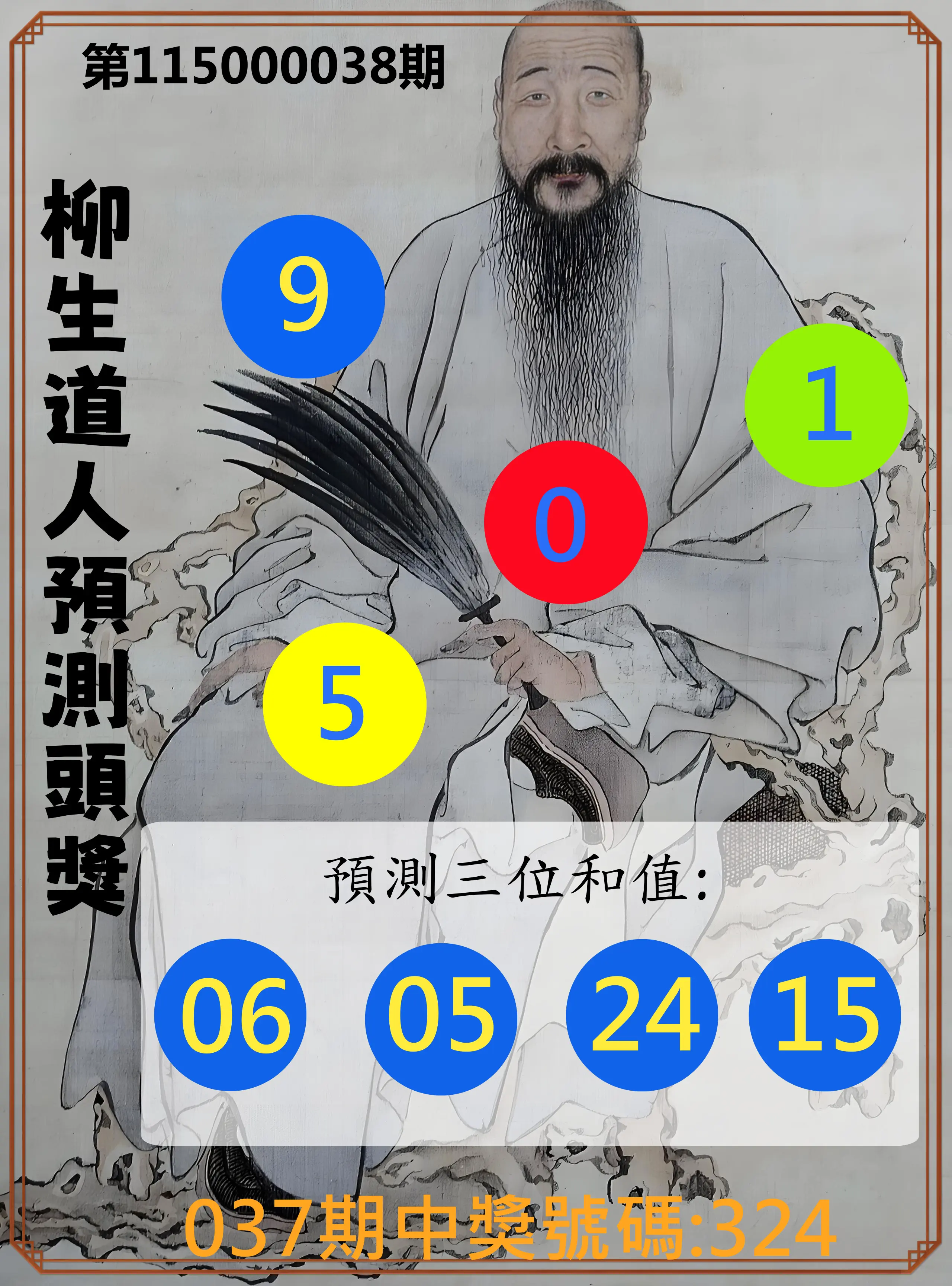 3星彩第115000038期(02/13)柳生道人預測頭獎