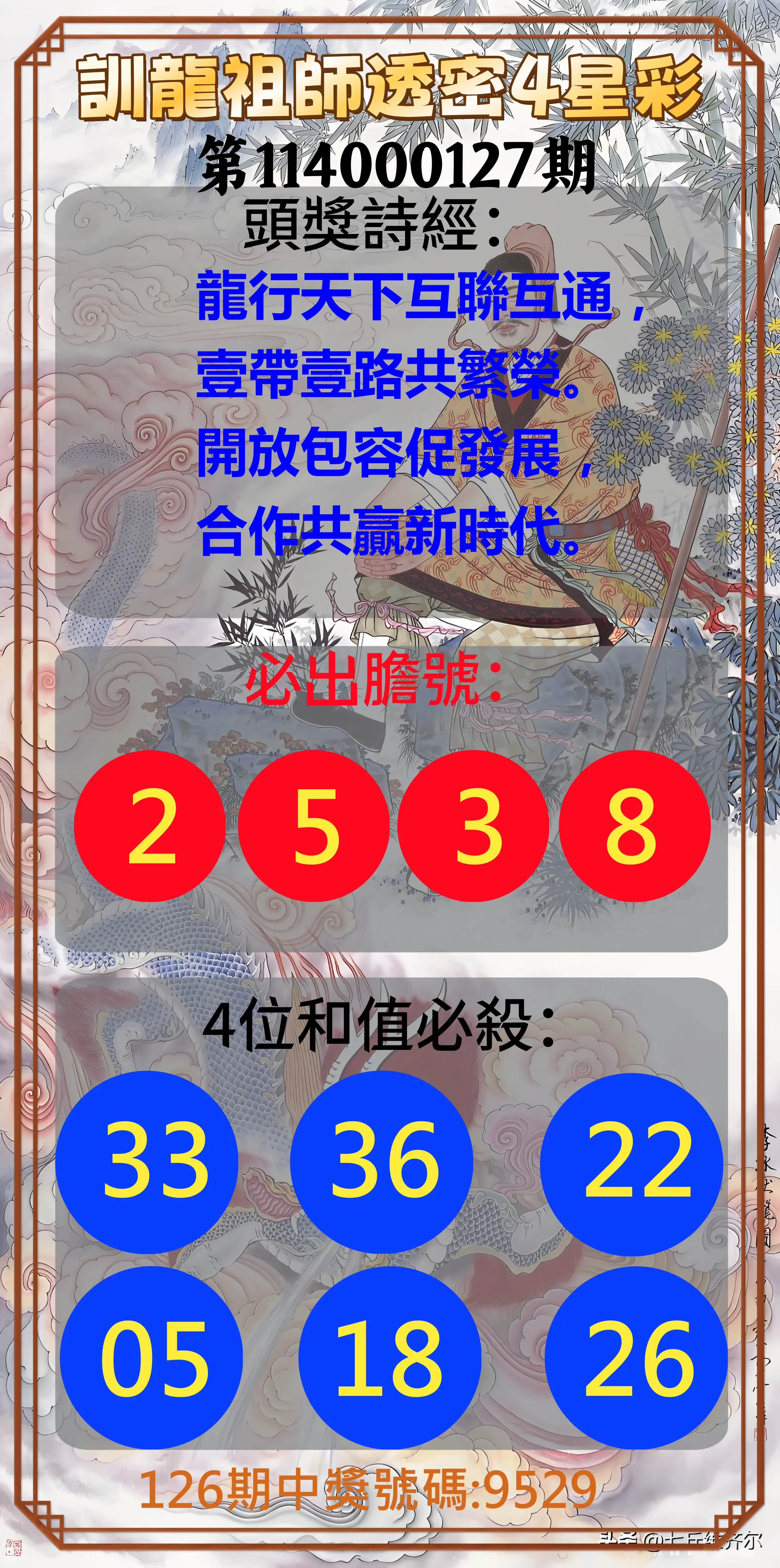 4星彩第114000127期訓龍祖師透密4星彩