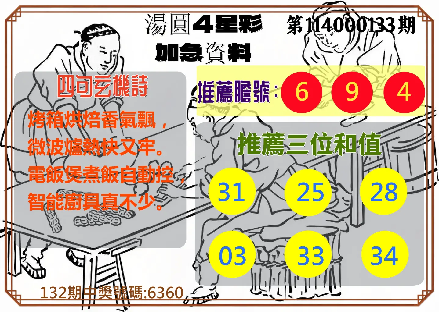 4星彩第114000133期湯圓4星彩加急資料