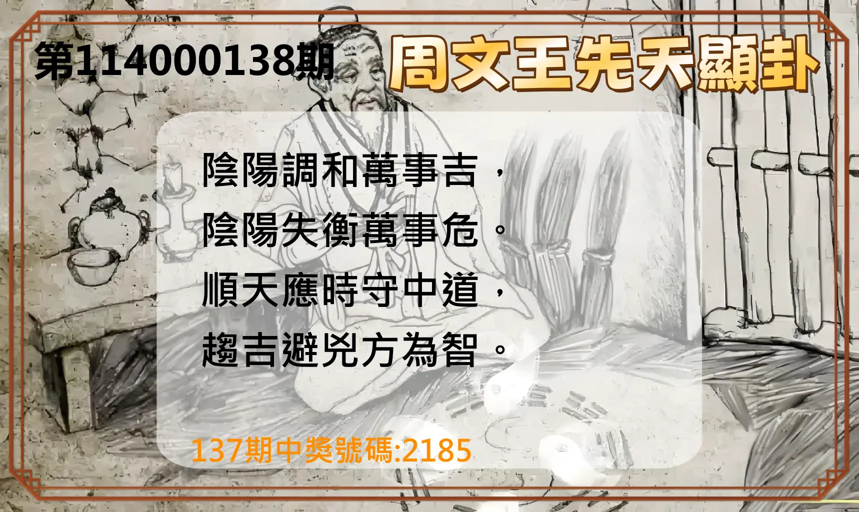 4星彩第114000138期周文王先天顯卦