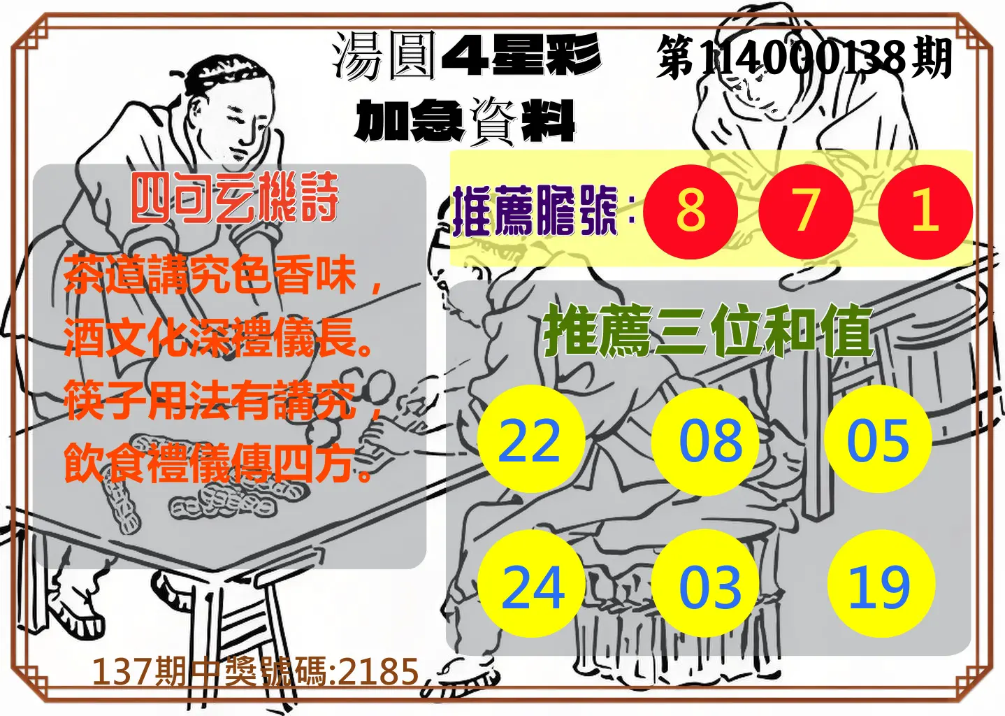 4星彩第114000138期湯圓4星彩加急資料