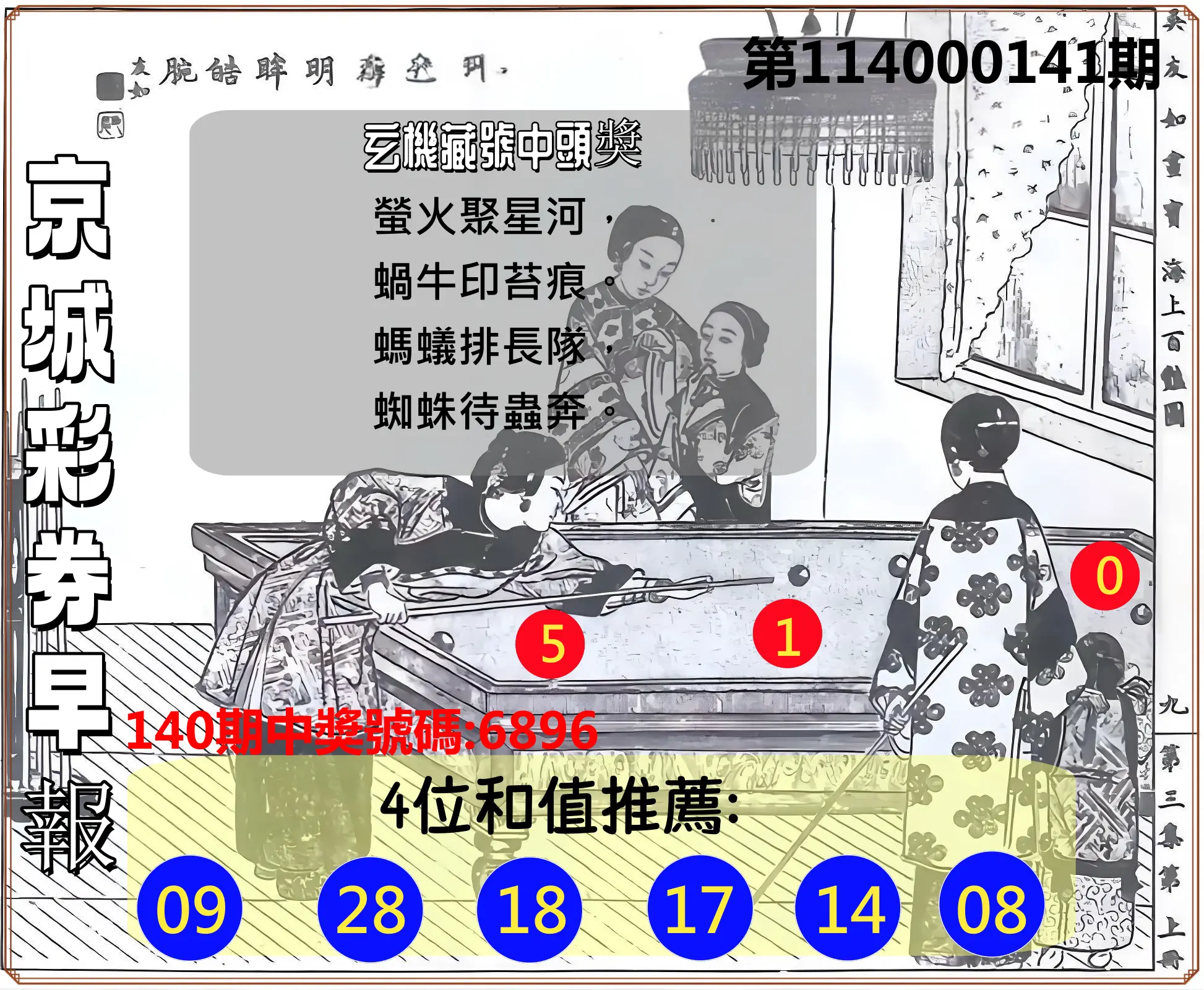 4星彩第114000141期京城彩券早報