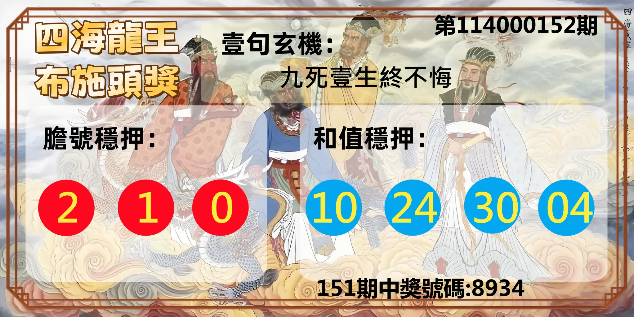 4星彩第114000152期四海龍王布施頭獎