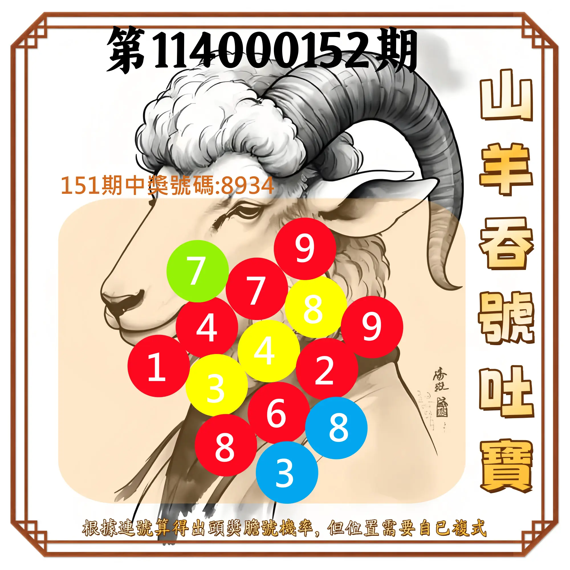 4星彩第114000152期山羊吞號吐寶