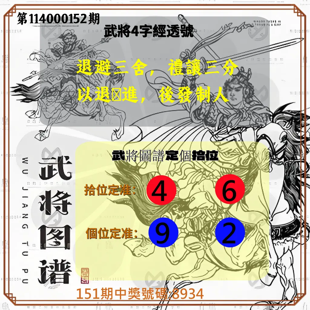 4星彩第114000152期武將圖譜