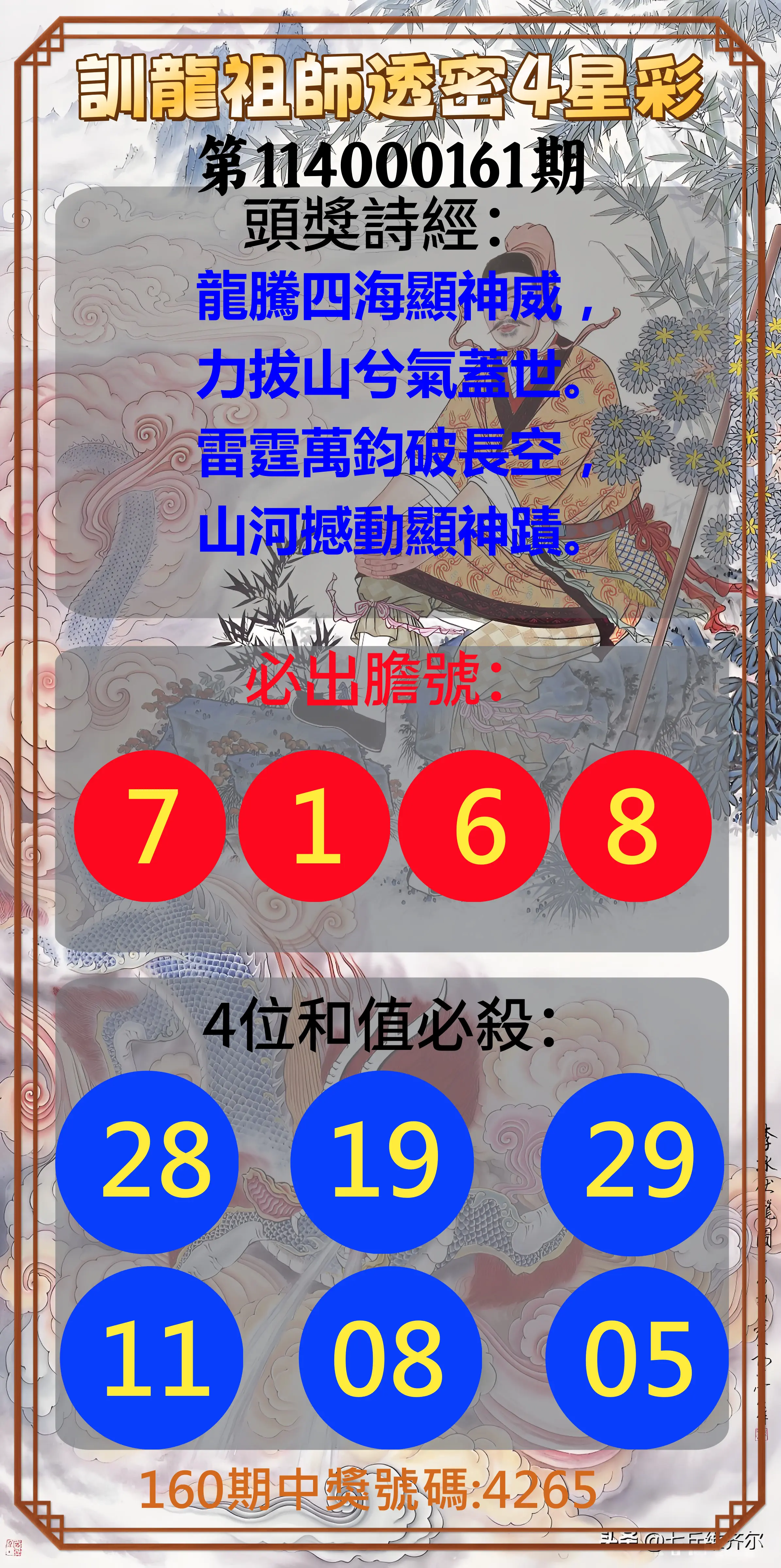 4星彩第114000161期(07/04)訓龍祖師透密4星彩