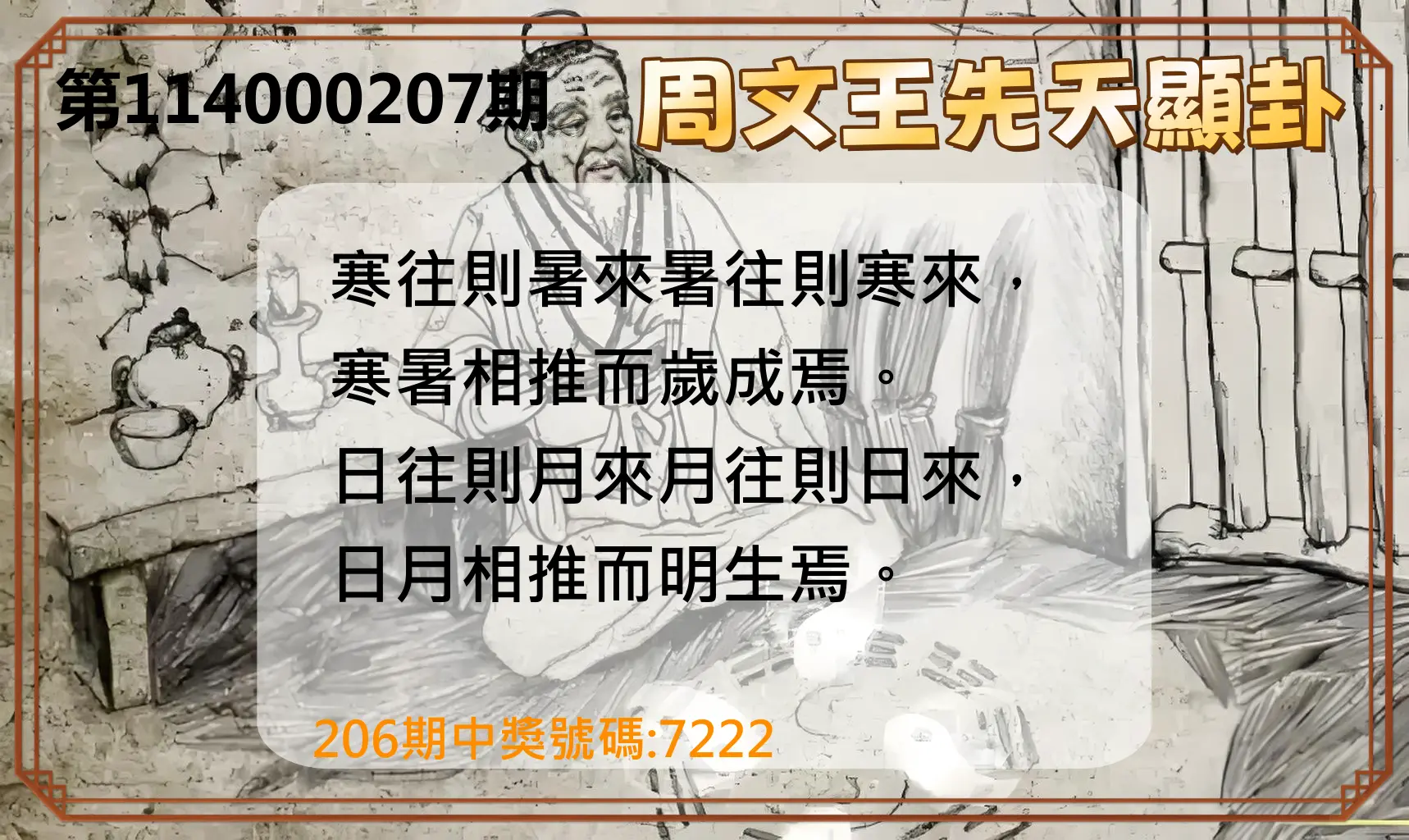 4星彩第114000207期(08/26)周文王先天顯卦