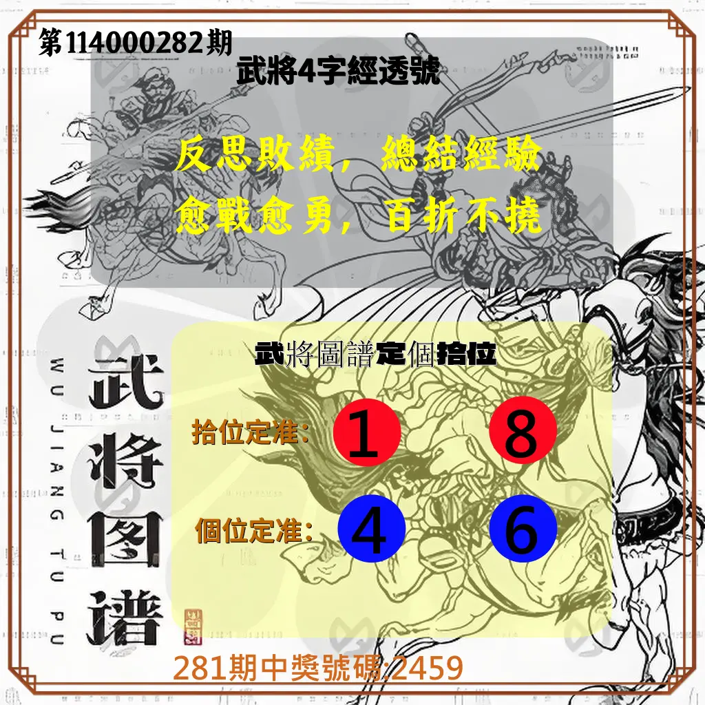 4星彩第114000282期(11/21)武將圖譜