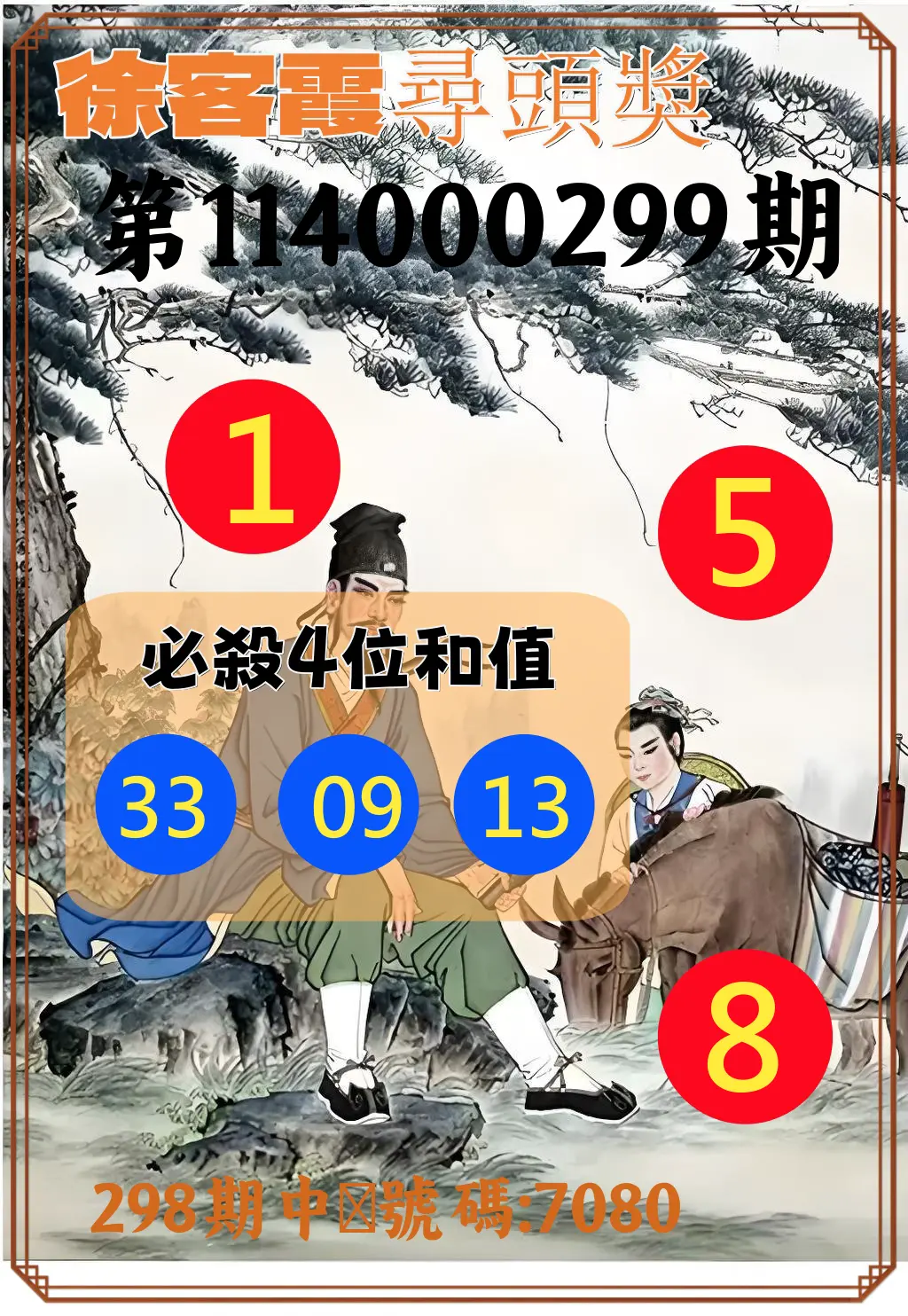 4星彩第114000299期(12/11)徐客霞尋頭獎