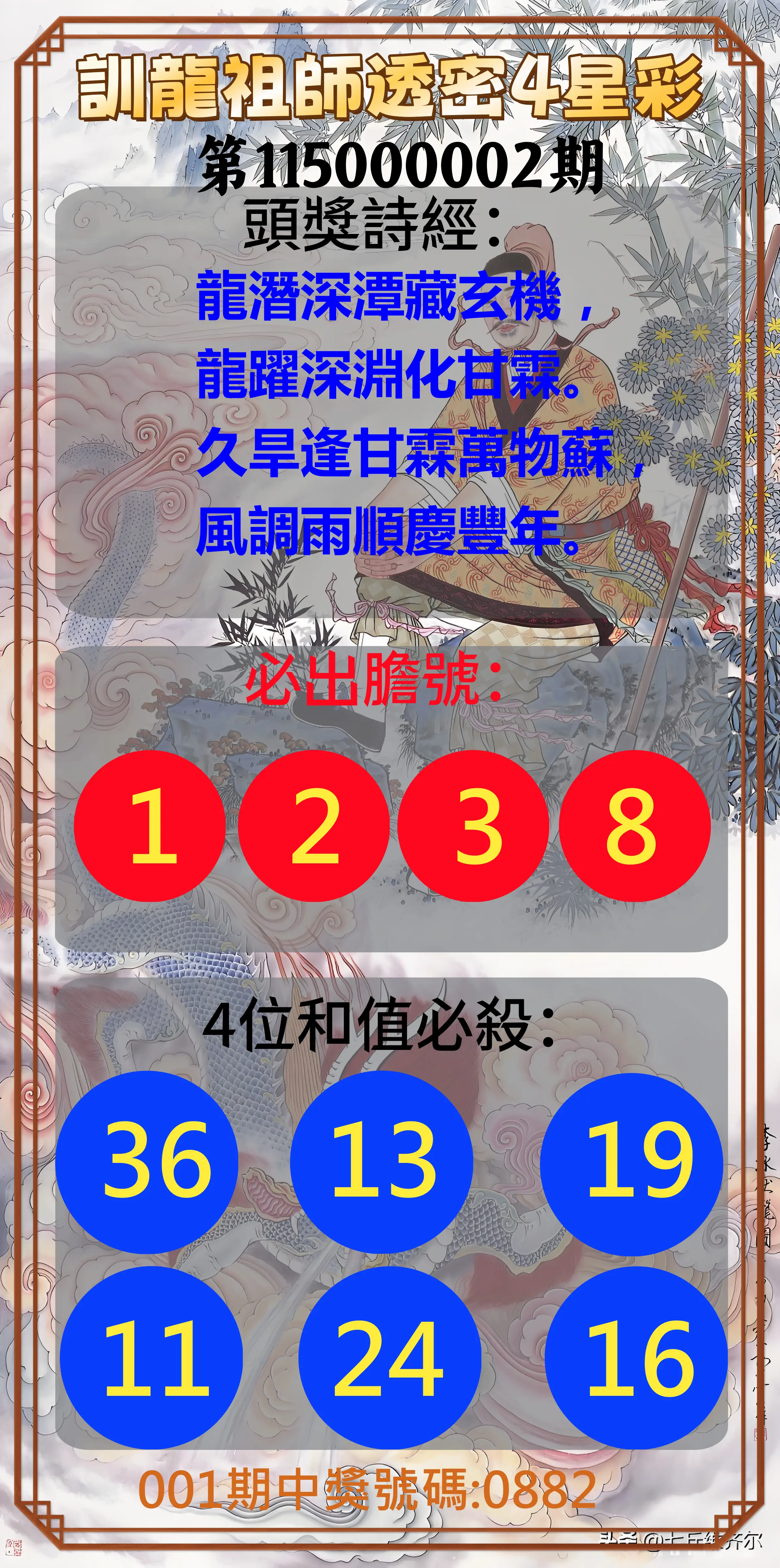 4星彩第115000002期(01/02)訓龍祖師透密4星彩