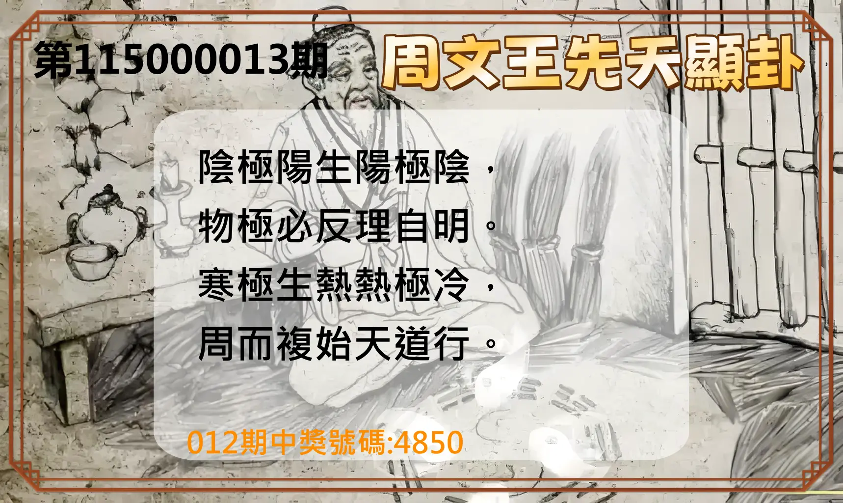 4星彩第115000013期(01/15)周文王先天顯卦