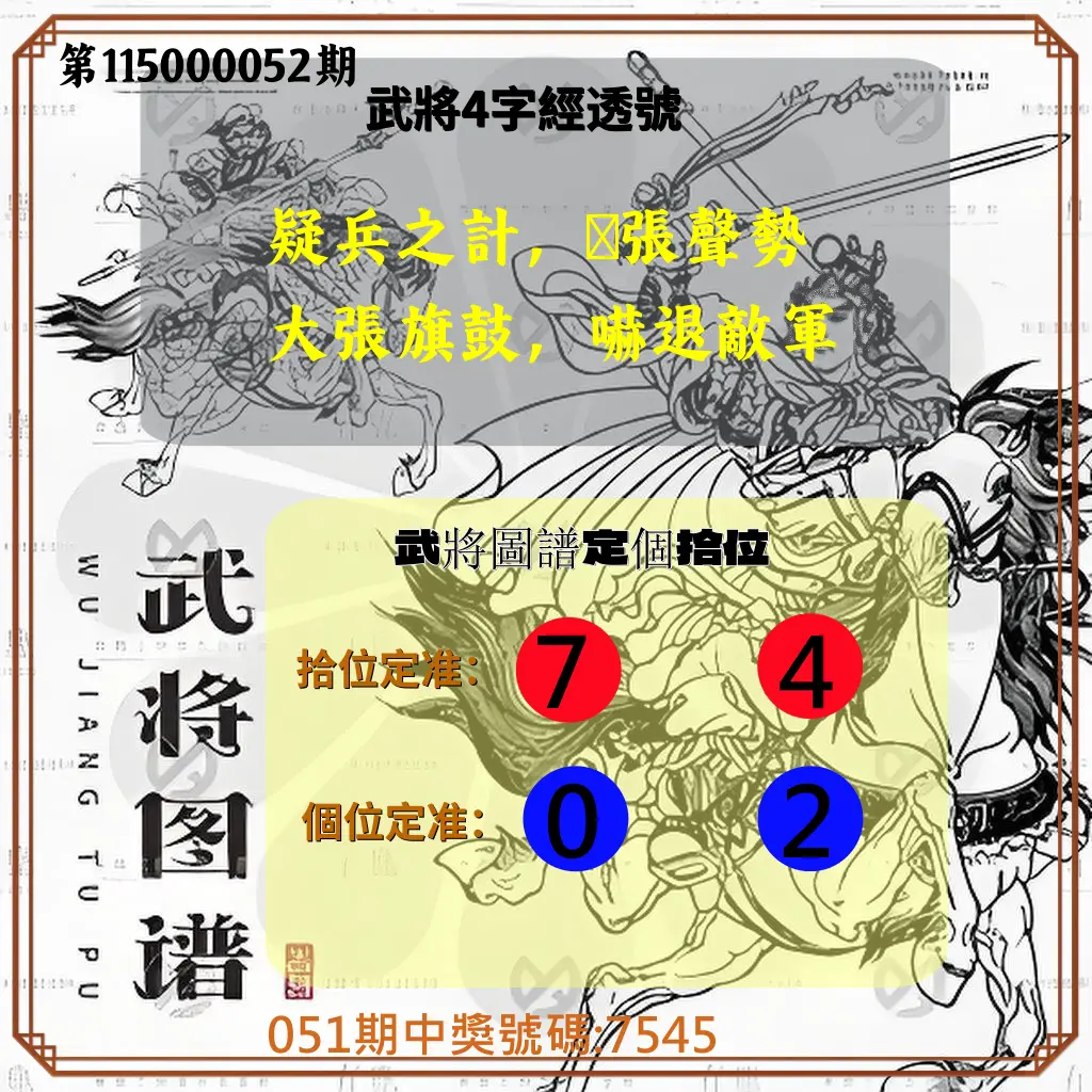 4星彩第115000052期(02/27)武將圖譜